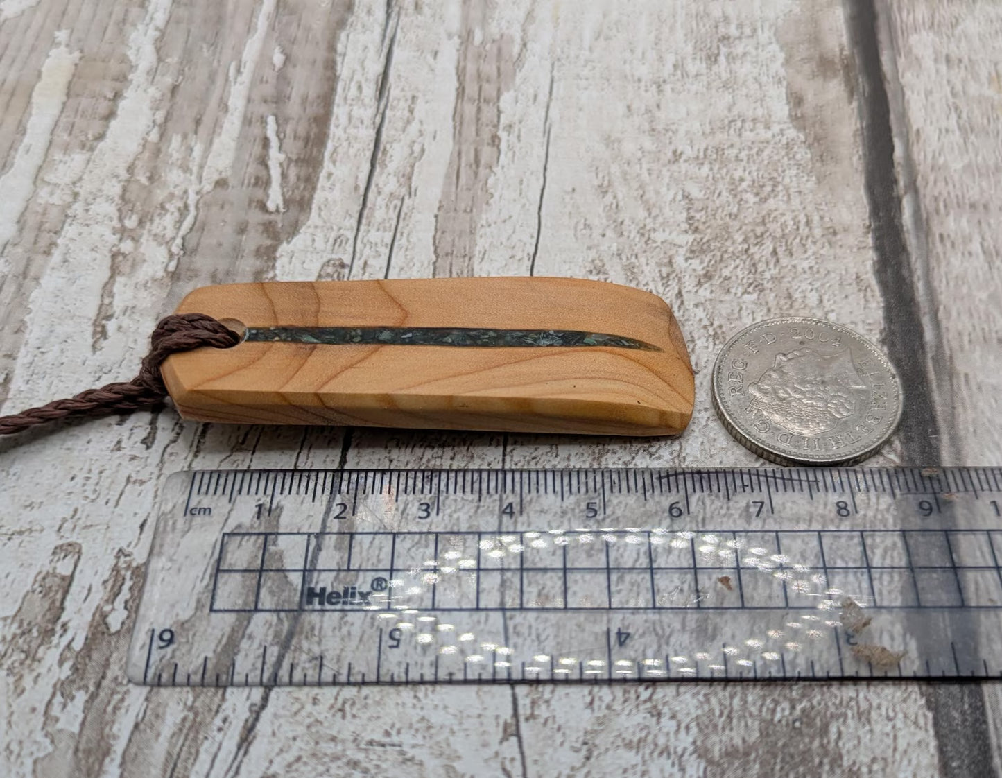 Made to order yew wood hei Toki adze pendant with mixed pounamu inlay - Handcrafted British jewellery, Māori inspired, nature talisman.