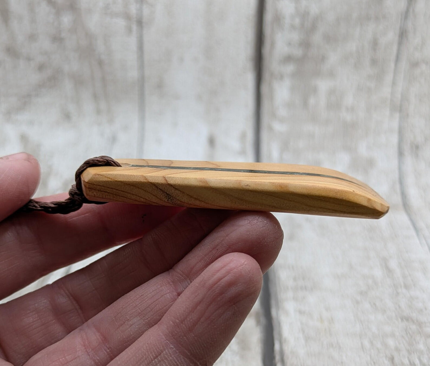 Made to order yew wood hei Toki adze pendant with mixed pounamu inlay - Handcrafted British jewellery, Māori inspired, nature talisman.