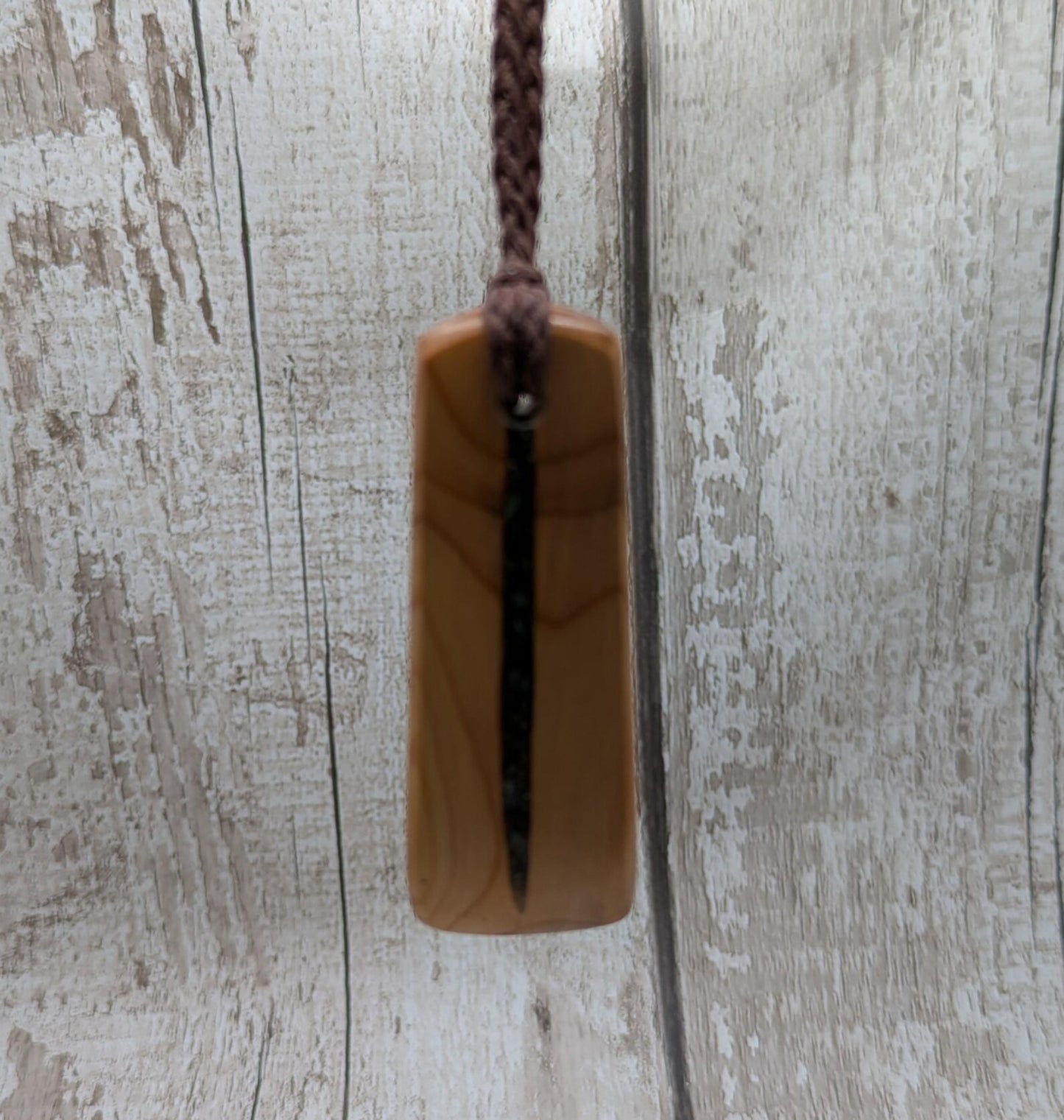 Made to order yew wood hei Toki adze pendant with mixed pounamu inlay - Handcrafted British jewellery, Māori inspired, nature talisman.