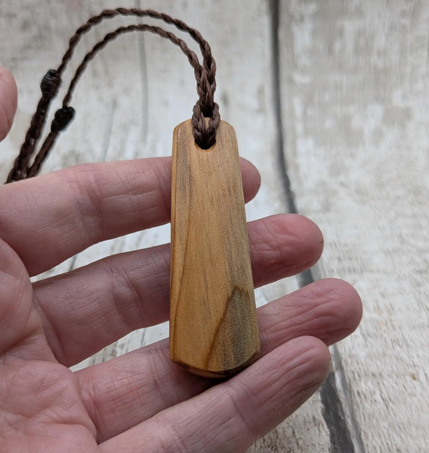 Made to order Yew wood toki style pendant with mixed pounamu greenstone inlay - Handcrafted British jewellery, Māori inspired nature talisman.