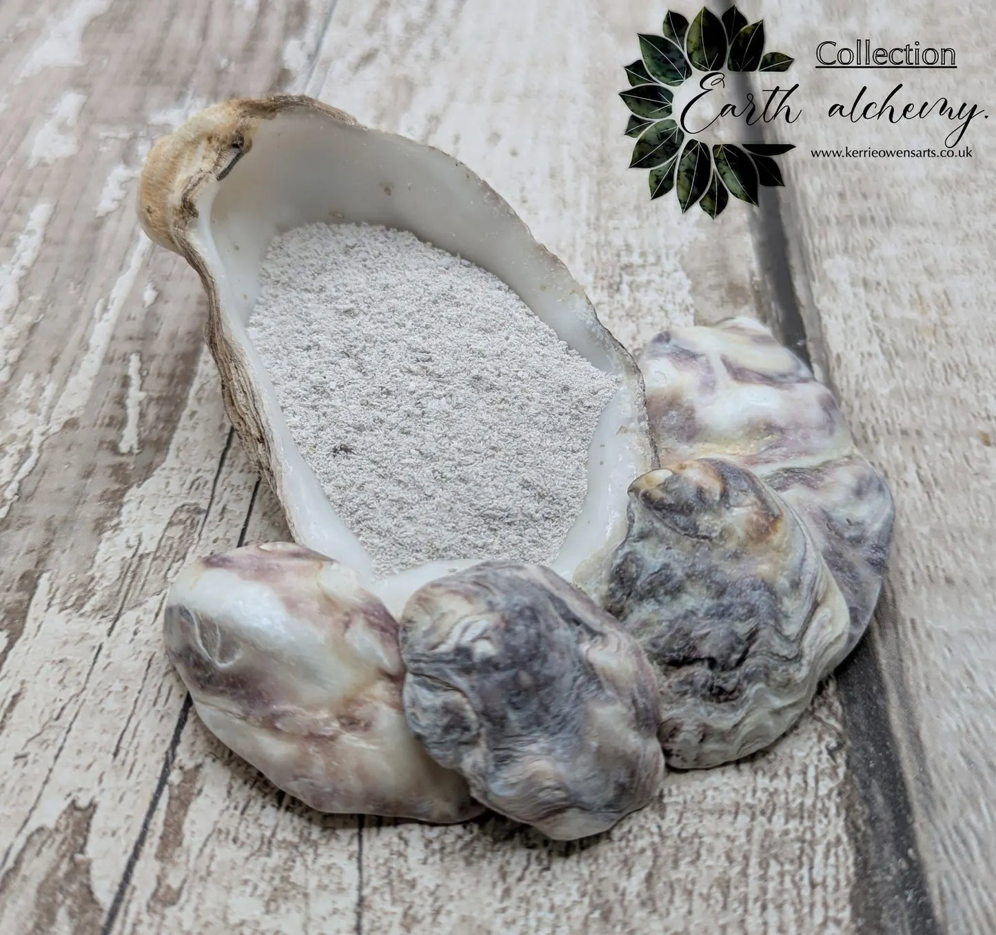 unrefined Pacific Oyster powder pigment with purple tint.