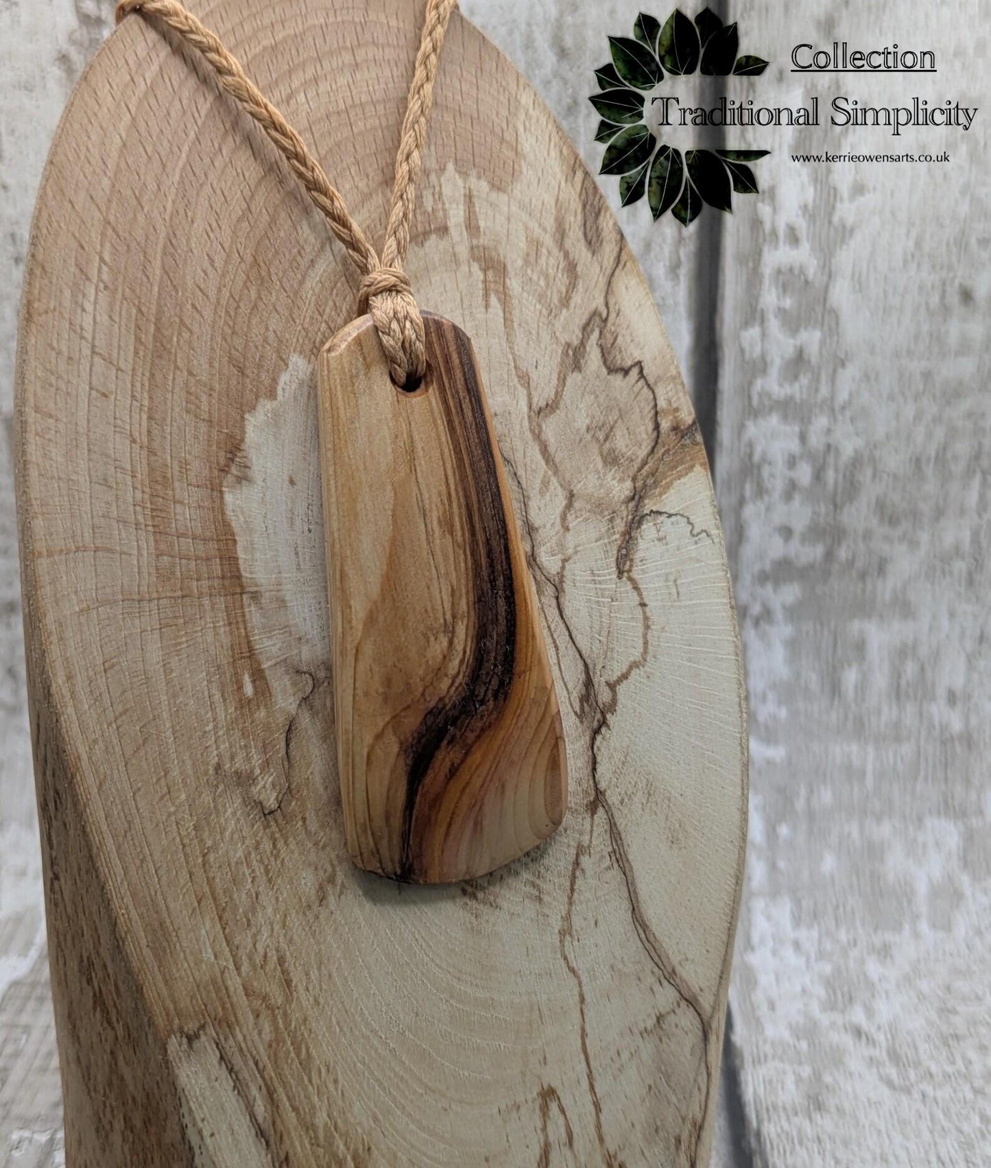 spalted yew wood Hei toki adze styled pendant - Handcrafted British jewellery, Māori inspired nature talisman, eco friendly.