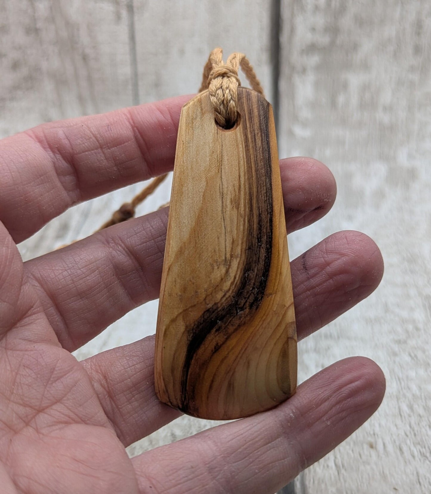 spalted yew wood Hei toki adze styled pendant - Handcrafted British jewellery, Māori inspired nature talisman, eco friendly.