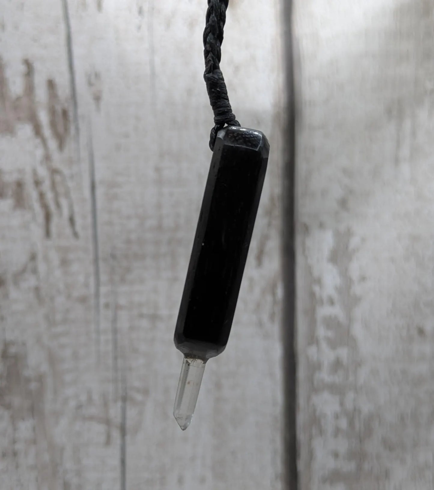 Fenland Bog Oak Synergy Key Pendant – Moldavite, Sterling Silver, Copper, Bronze, Iron Pyrite & Quartz Point – Elemental transformation Wand