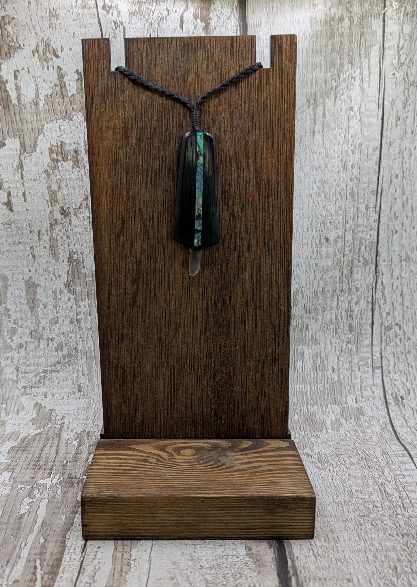 Fenland Bog Oak Synergy Key Pendant – Pāua, Selenite, Hiddenite & Quartz Wand – Vibrational Tool for Lightwork & Spiritual Activation