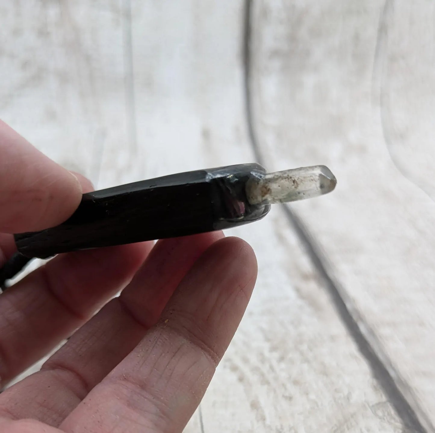 Fenland Bog Oak Synergy Key Pendant – Pāua, Selenite, Hiddenite & Quartz Wand – Vibrational Tool for Lightwork & Spiritual Activation