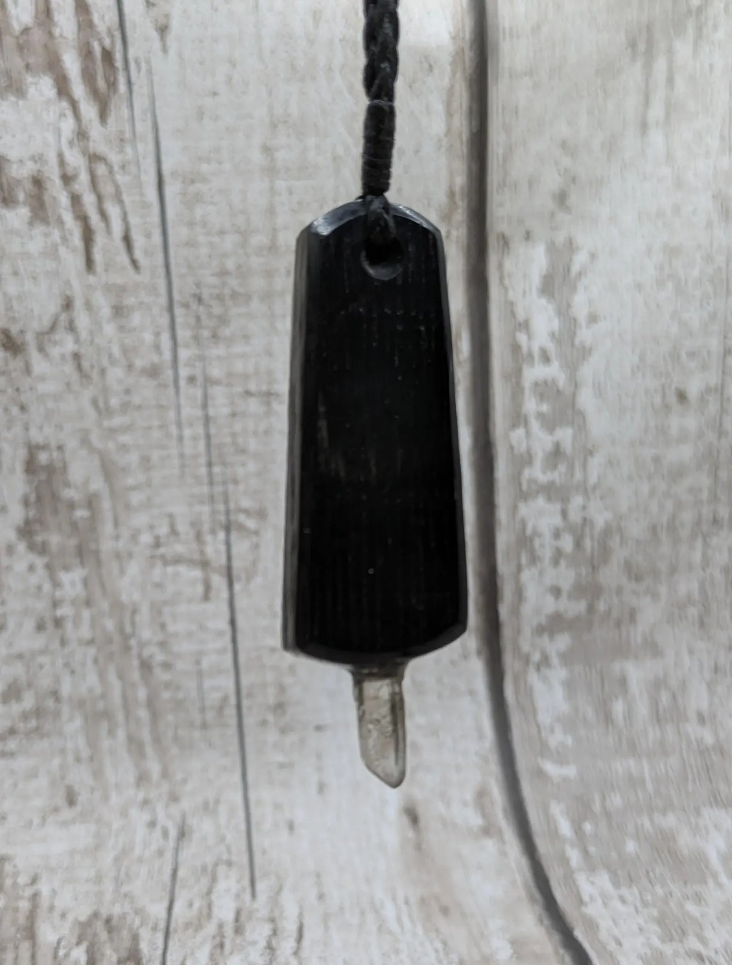 Fenland Bog Oak Synergy Key Pendant – Pāua, Selenite, Hiddenite & Quartz Wand – Vibrational Tool for Lightwork & Spiritual Activation