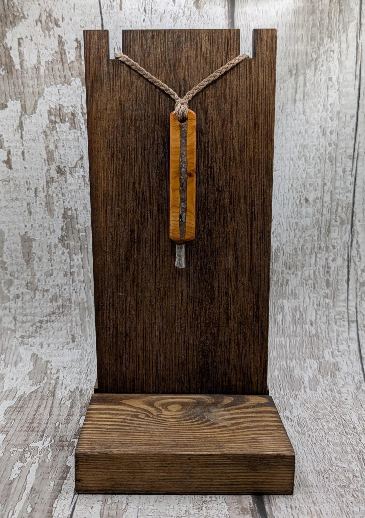 Yew Wood Pendant Wand – Blue Kyanite, Hiddenite & Quartz Point Inlay, High Vibrational Energy Tool, Synergy Blend for Higher Consciousness.