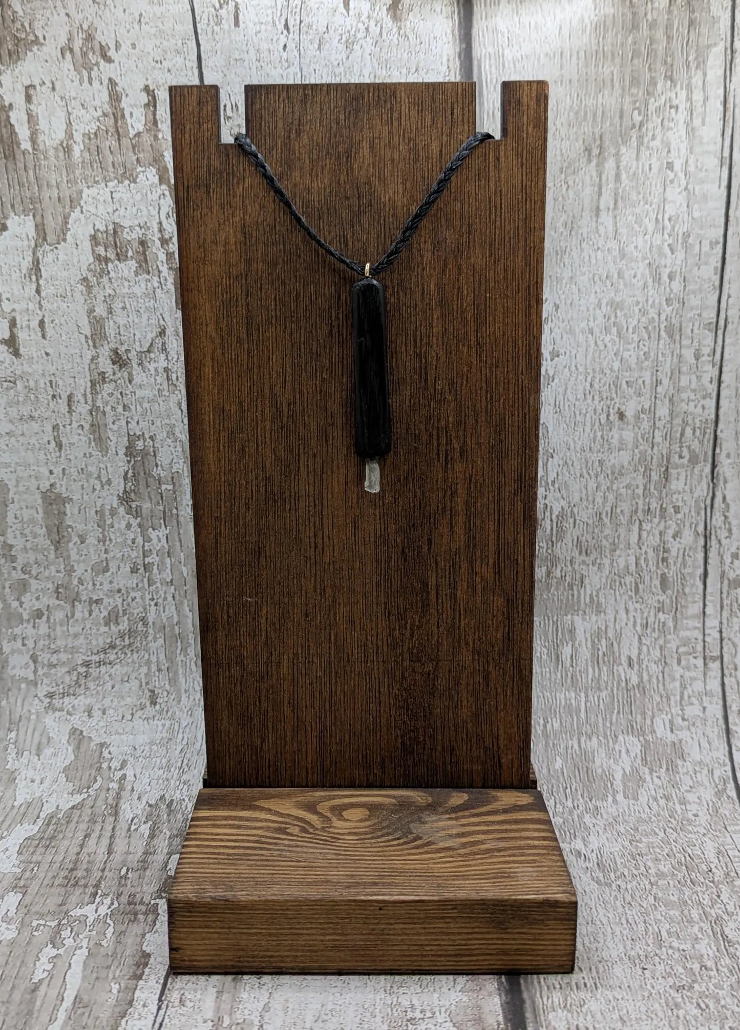 Fenland Bog Oak & Hiddenite Mini Wand Pendant – High Vibrational Energy Tool, Grounding and Transformational Stone for Spiritual Growth.