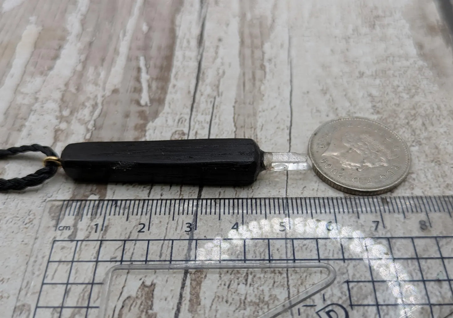 Fenland Bog Oak & Quartz Crystal Mini Wand Pendant. Grounding Healing Wand, Natural Crystal Energy Tool, Spiritual Healing Transformation