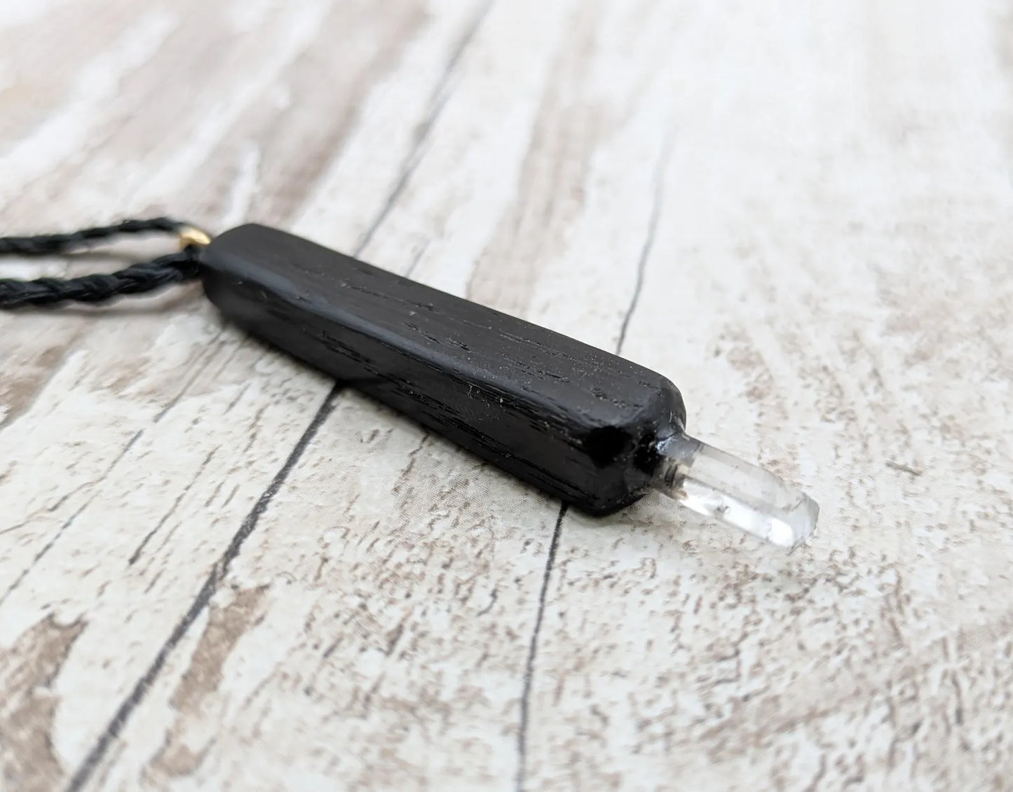 Fenland Bog Oak & Quartz Crystal Mini Wand Pendant. Grounding Healing Wand, Natural Crystal Energy Tool, Spiritual Healing Transformation