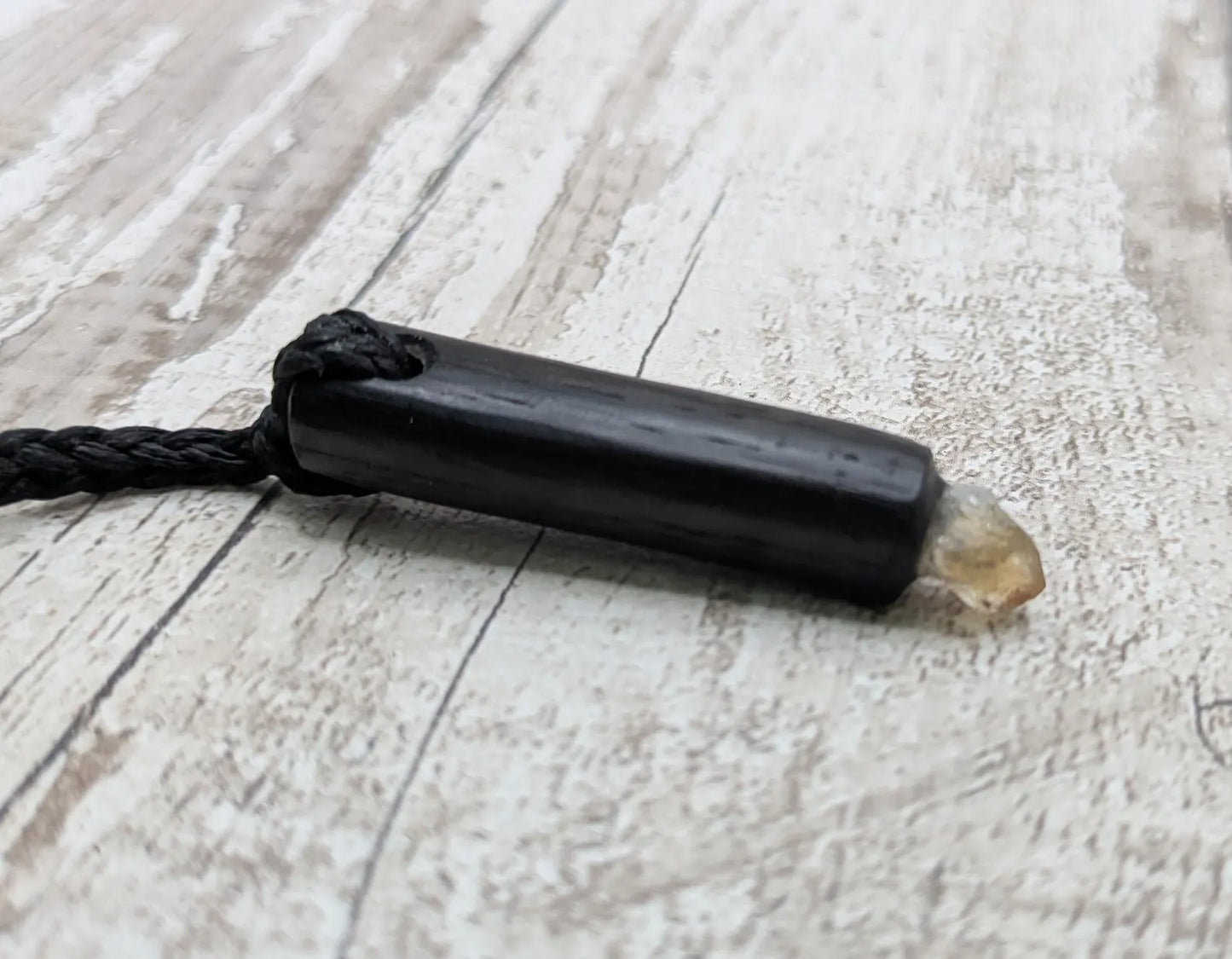 Fenland Bog Oak Mini Wand Pendant with Citrine Crystal - Handcrafted Wooden Pendant, UV Resin Inlay, Natural Healing Jewellery, Unique Gift