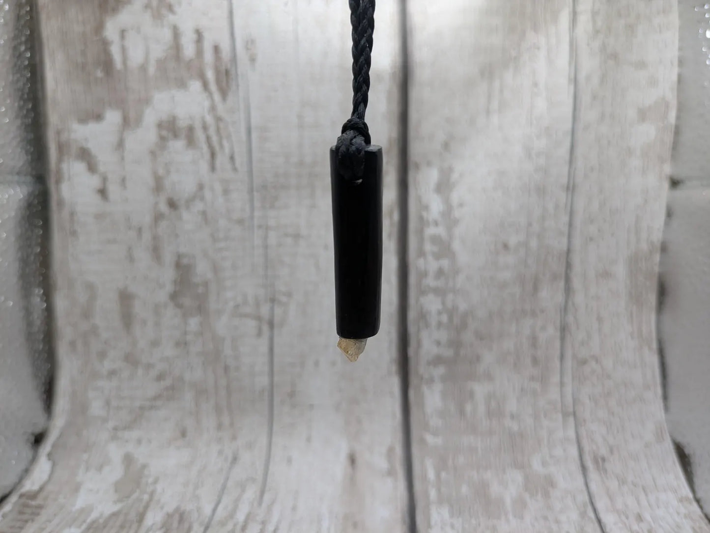 Fenland Bog Oak Mini Wand Pendant with Citrine Crystal - Handcrafted Wooden Pendant, UV Resin Inlay, Natural Healing Jewellery, Unique Gift