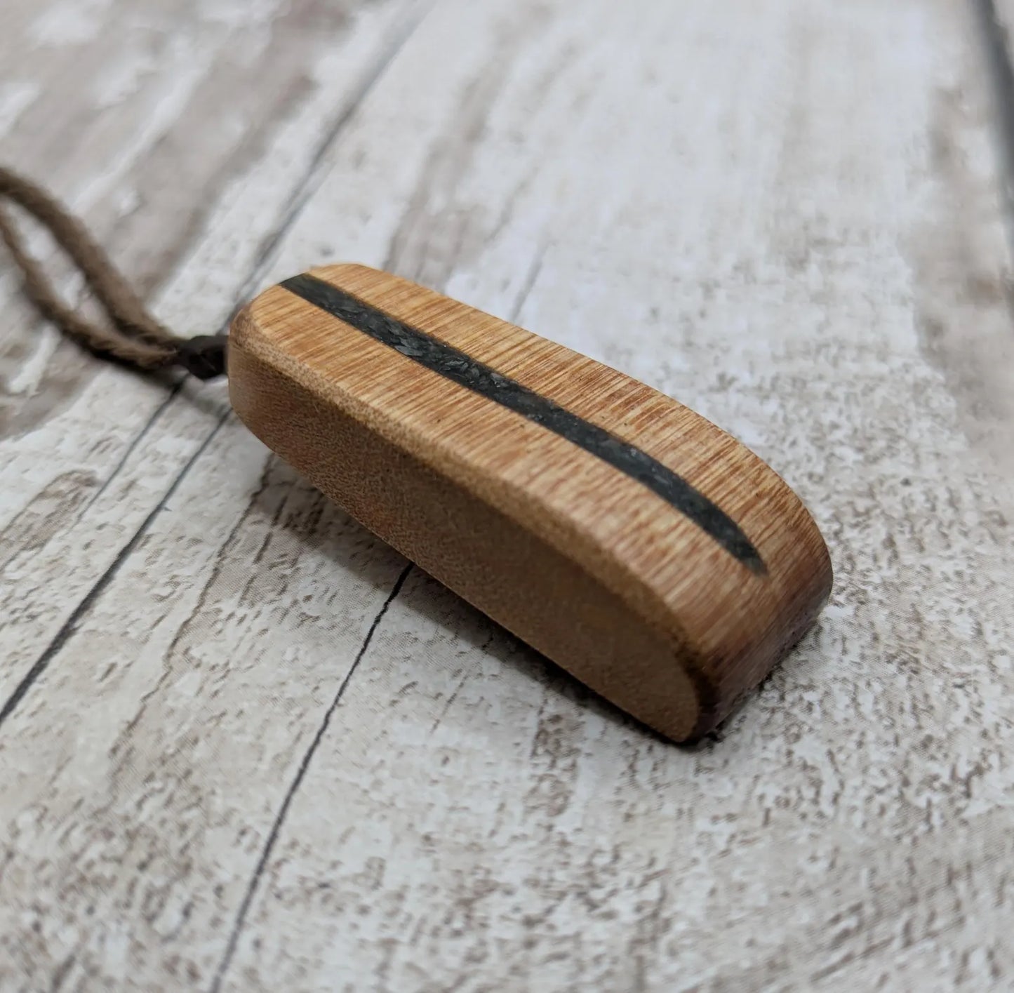 NZ Swamp Kauri Hei Toki Adze Pendant with Aotea Stone, Fuchsite and Blue Kyanite Inlay, Recycled Wood Spiritual Necklace