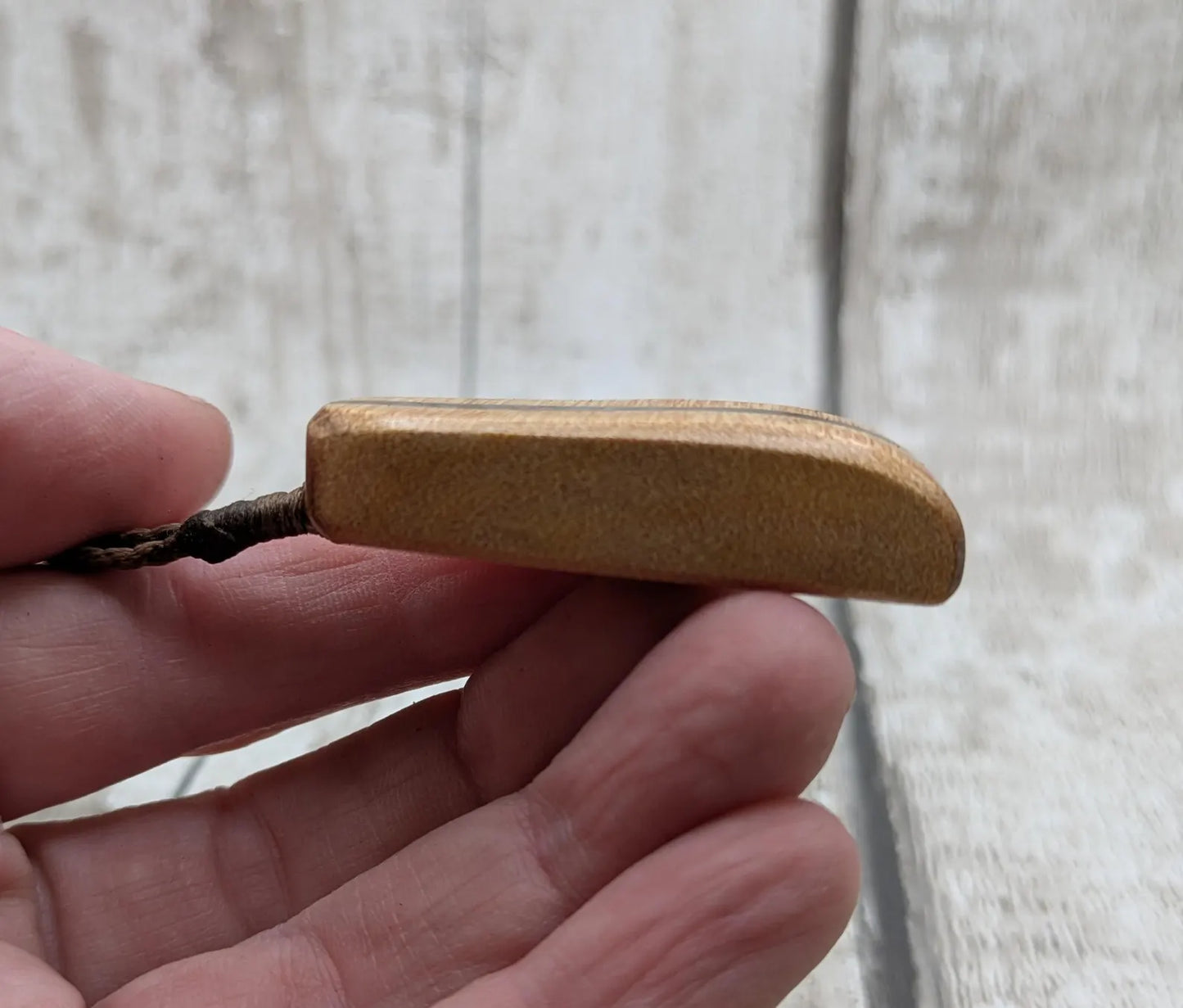 NZ Swamp Kauri Hei Toki Adze Pendant with Aotea Stone, Fuchsite and Blue Kyanite Inlay, Recycled Wood Spiritual Necklace