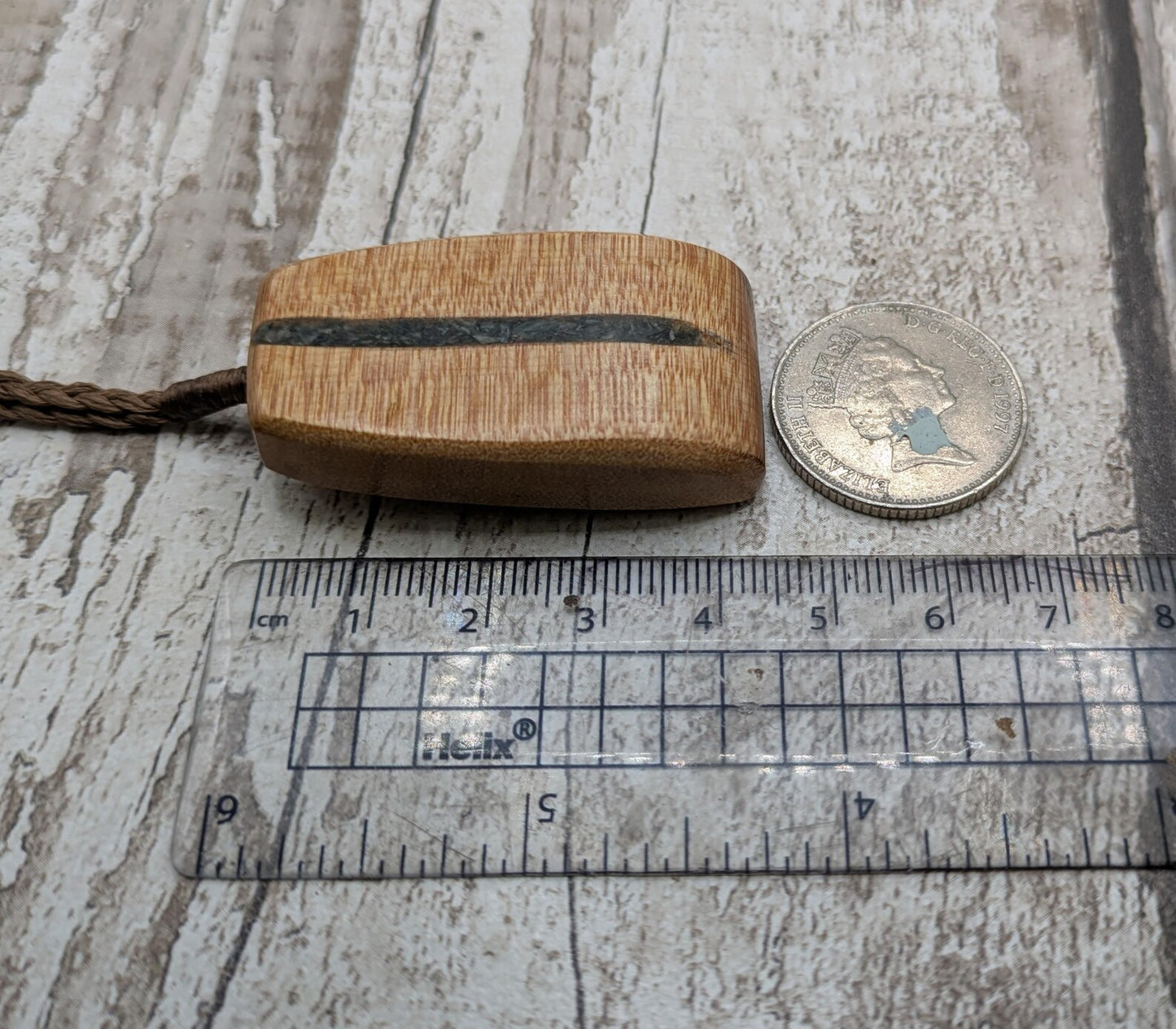 NZ Swamp Kauri Hei Toki Adze Pendant with Aotea Stone, Fuchsite and Blue Kyanite Inlay, Recycled Wood Spiritual Necklace