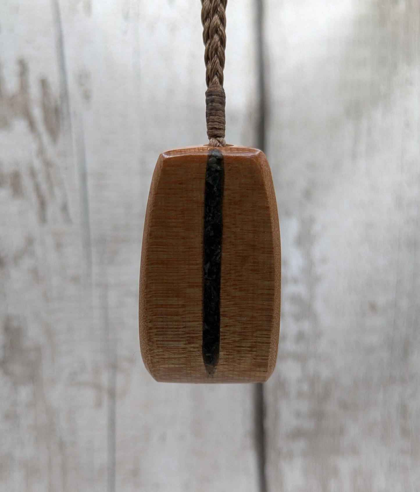 NZ Swamp Kauri Hei Toki Adze Pendant with Aotea Stone, Fuchsite and Blue Kyanite Inlay, Recycled Wood Spiritual Necklace