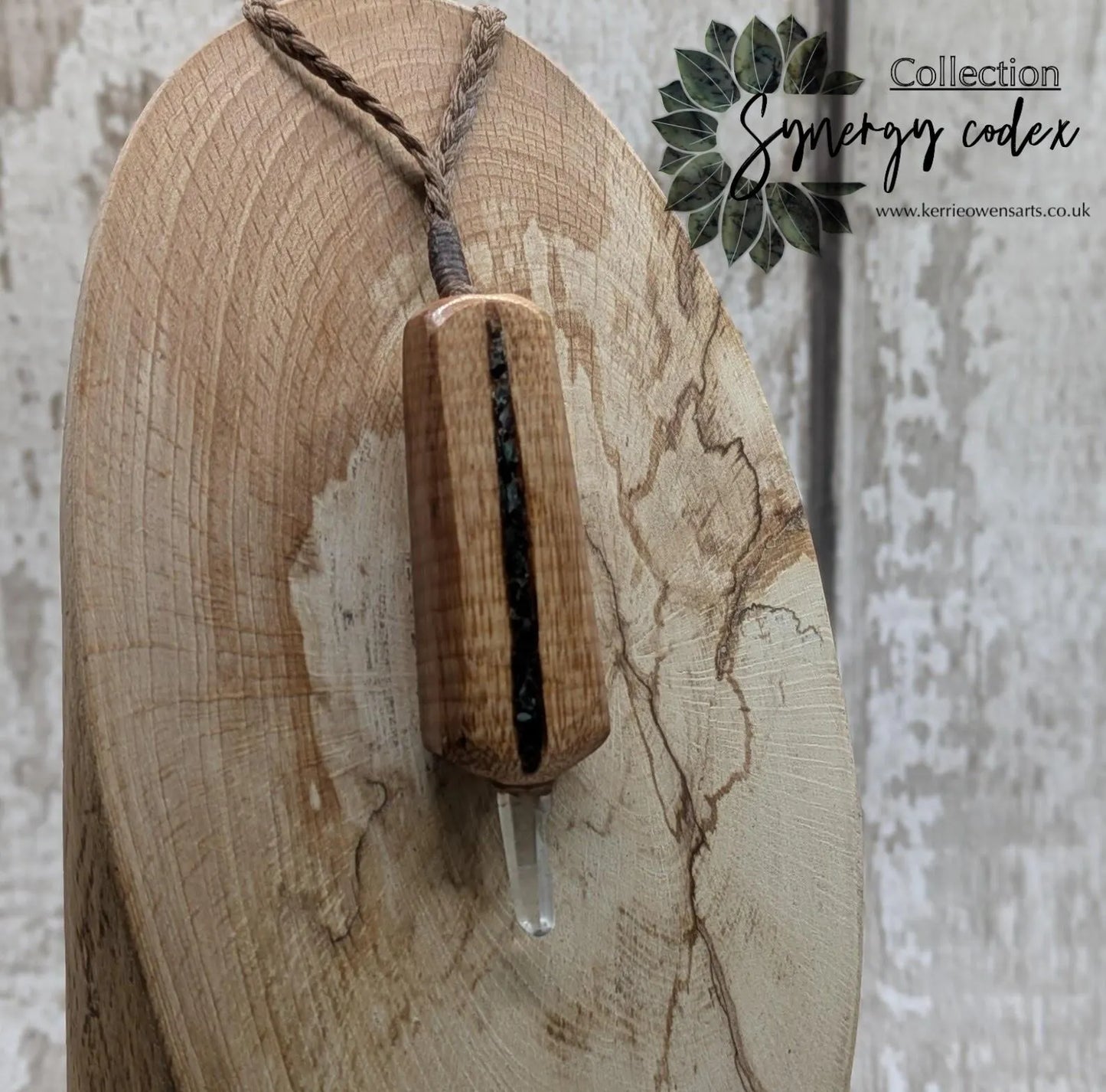 Nz swamp kauri, Pounamu, satin spar and hiddenite codex key.