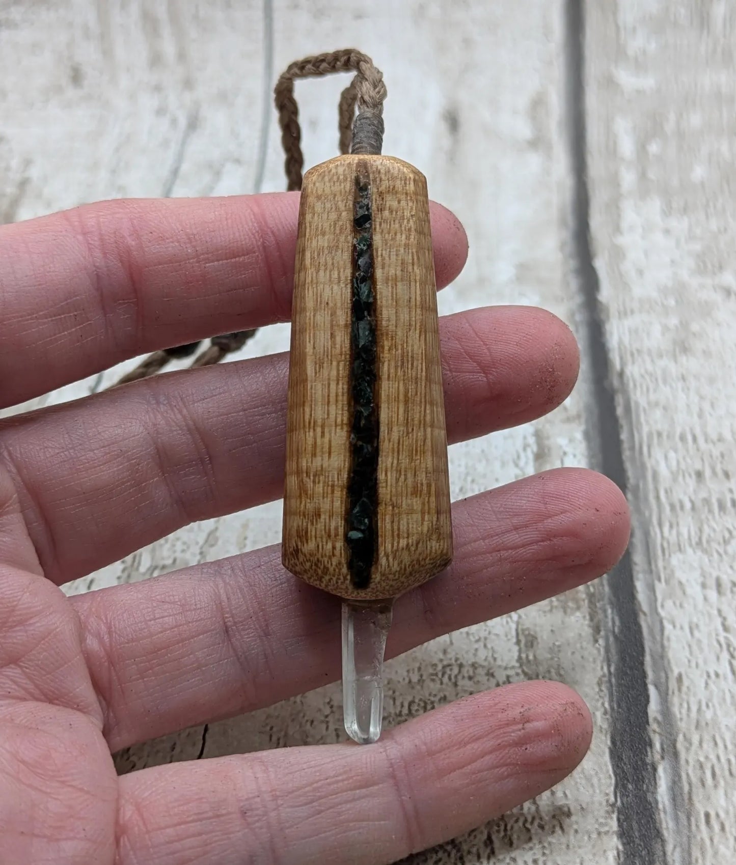 Nz swamp kauri, Pounamu, satin spar and hiddenite codex key.
