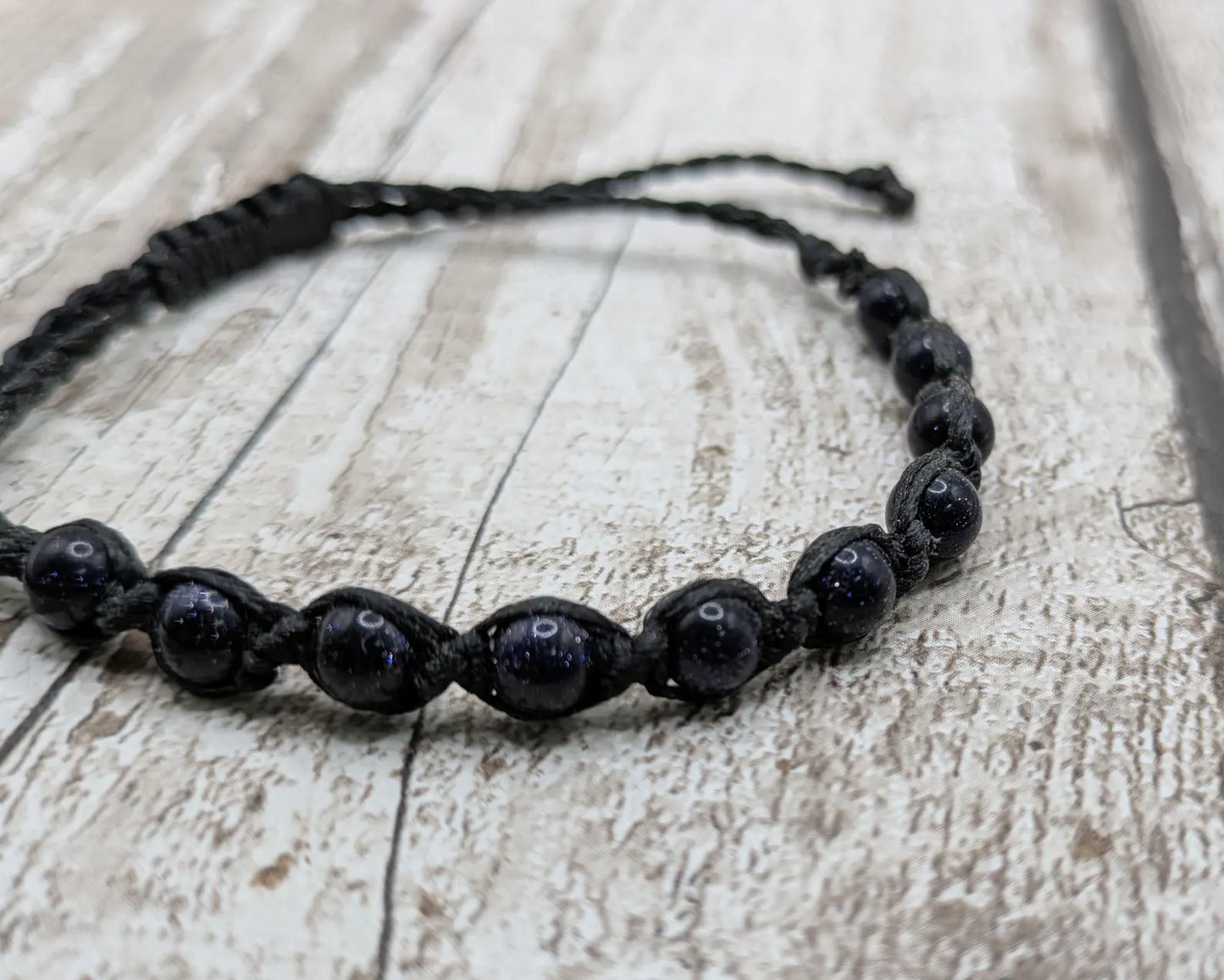 Blue goldstone 6mm beaded macrame woven bracelet