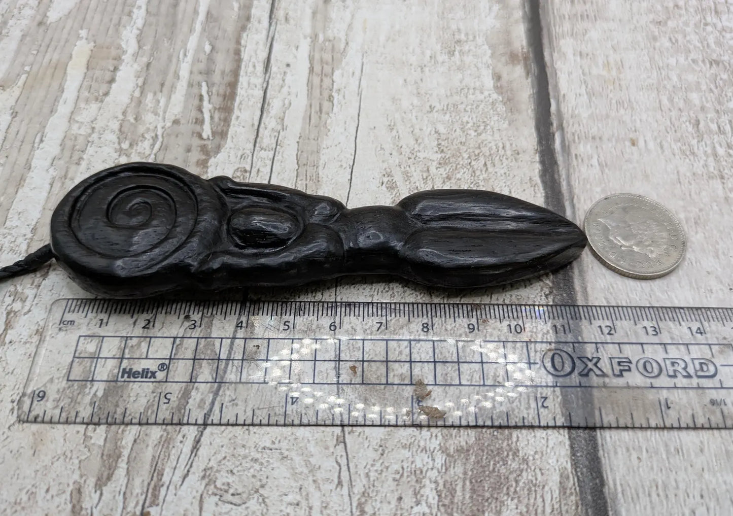 Fenland Bog Oak Goddess Pendant with Koru Spiral World Disc – Sacred Feminine Spiritual Jewelry, Earth Connection Talisman