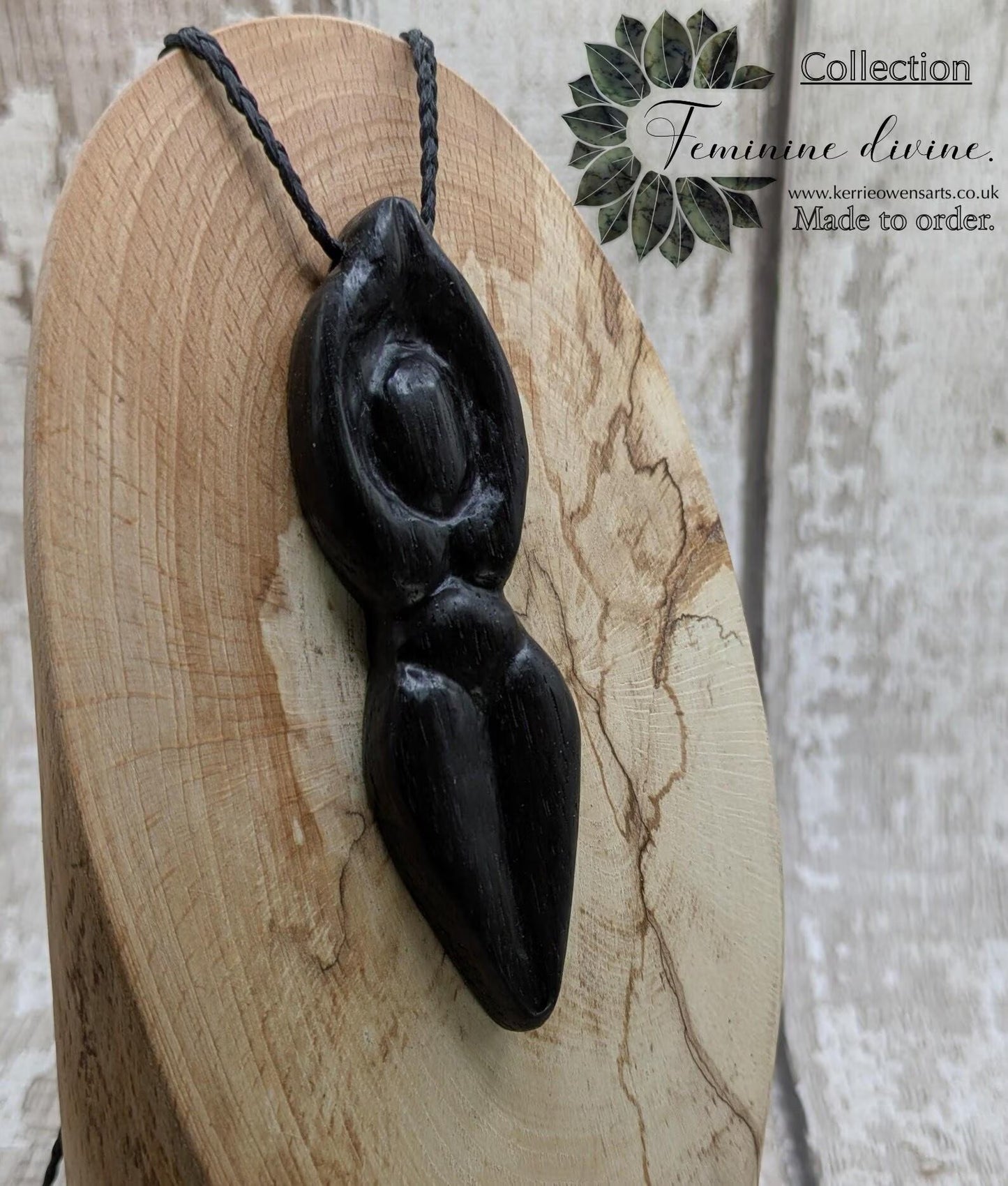 Made to order Fenland Bog Oak Goddess Pendant – Ancient Sacred Feminine Wood Jewelry, Spiritual Talisman, Handcrafted Natural Oak.