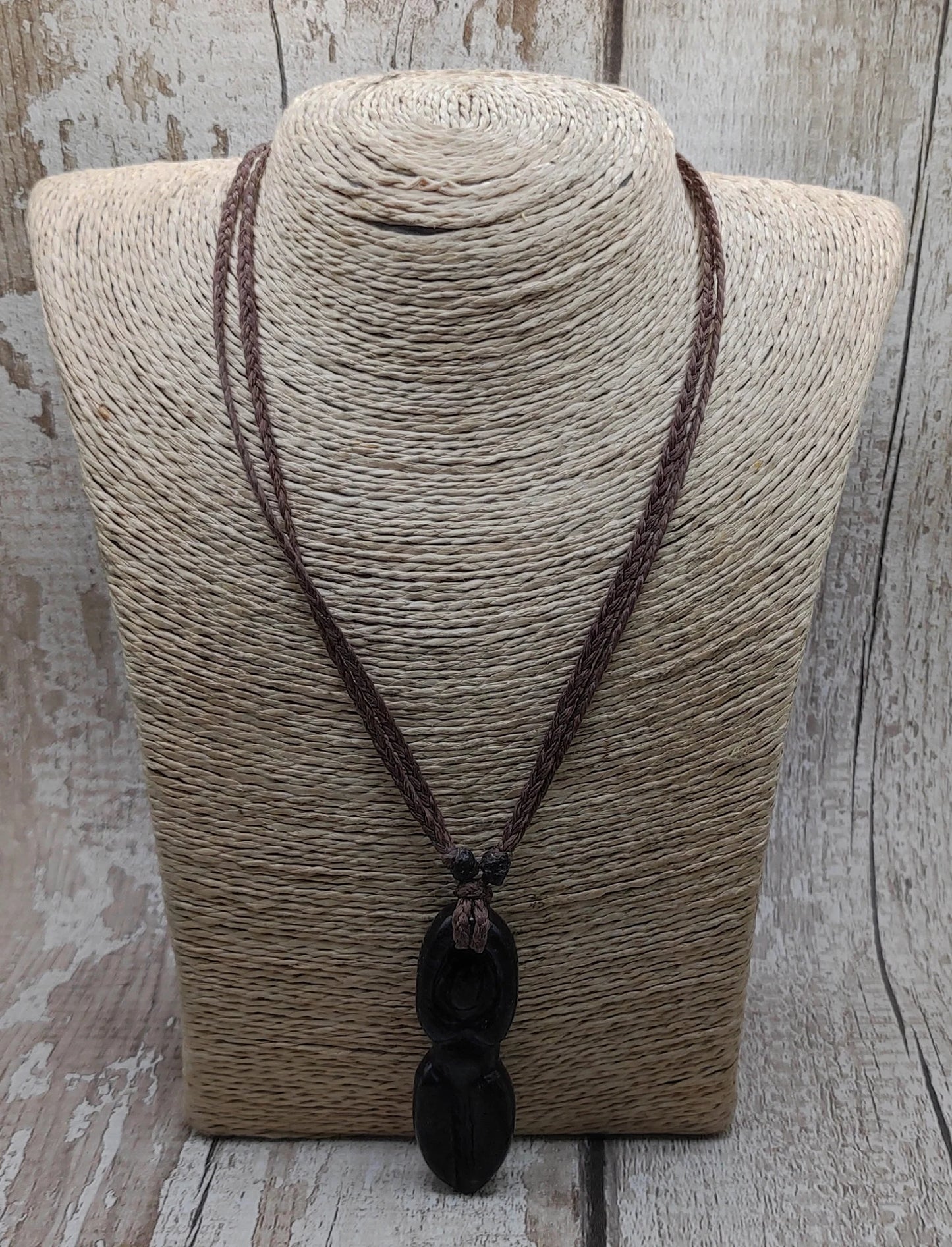 Bog Oak Goddess Pendant with Blue Kyanite & Moldavite - Handmade Jewellery.
