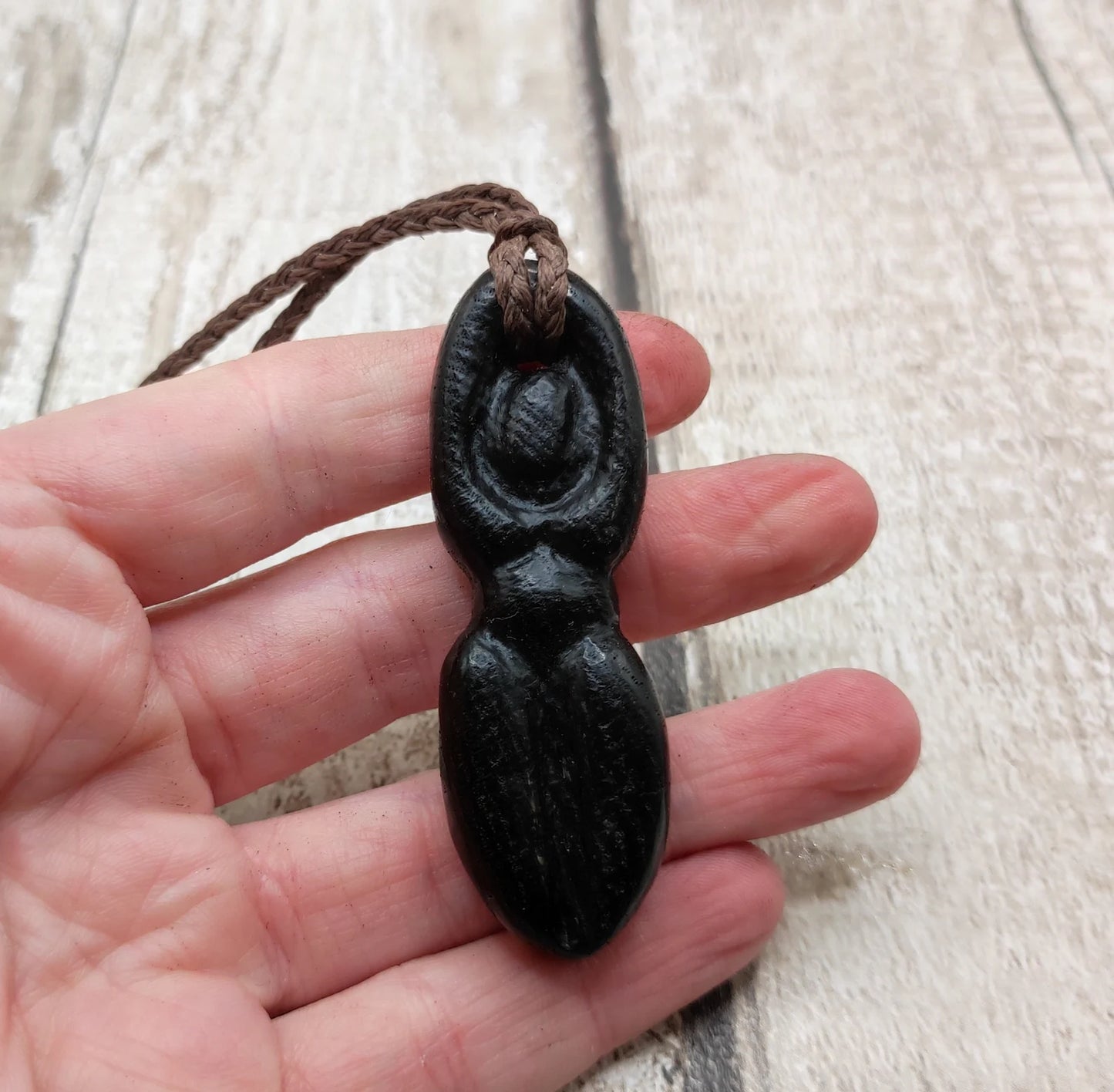 Bog Oak Goddess Pendant with Blue Kyanite & Moldavite - Handmade Jewellery.