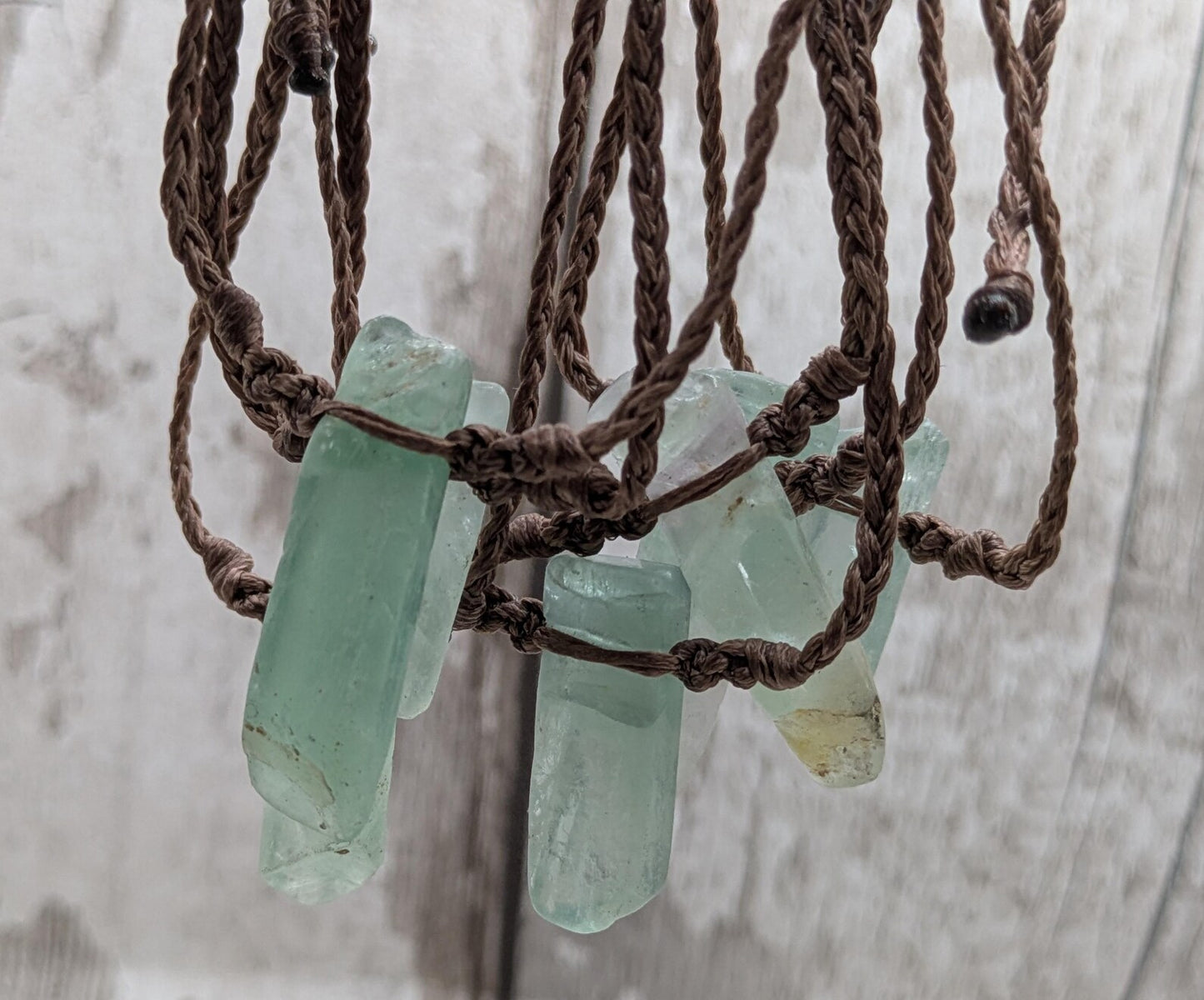 Fluorite beaded, adjustable macramé woven bracelet