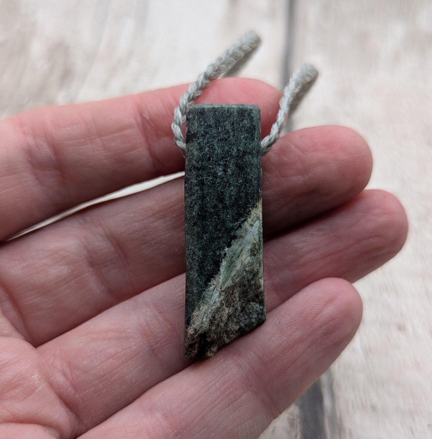 NZ Pounamu Nephrite Jade Pendant with Natural Live Edge – Greenstone Rectangular Necklace, Māori cultural Tonga - spiritual jewellery.