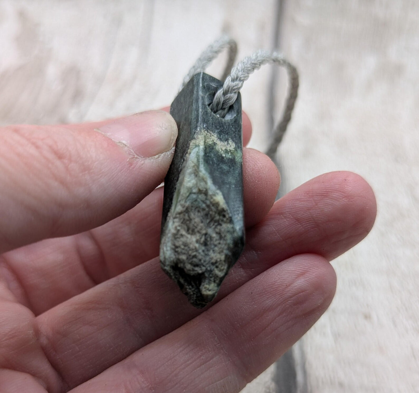 NZ Pounamu Nephrite Jade Pendant with Natural Live Edge – Greenstone Rectangular Necklace, Māori cultural Tonga - spiritual jewellery.