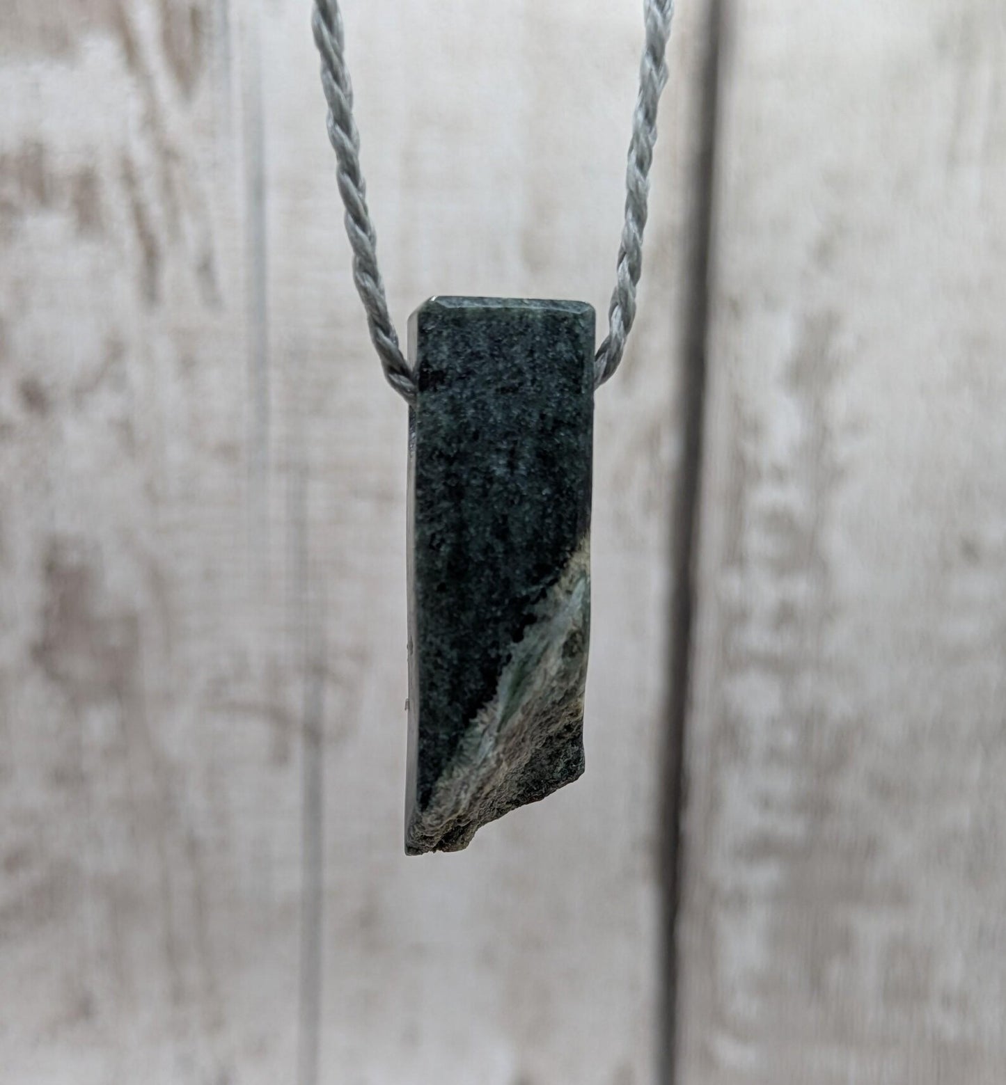 NZ Pounamu Nephrite Jade Pendant with Natural Live Edge – Greenstone Rectangular Necklace, Māori cultural Tonga - spiritual jewellery.