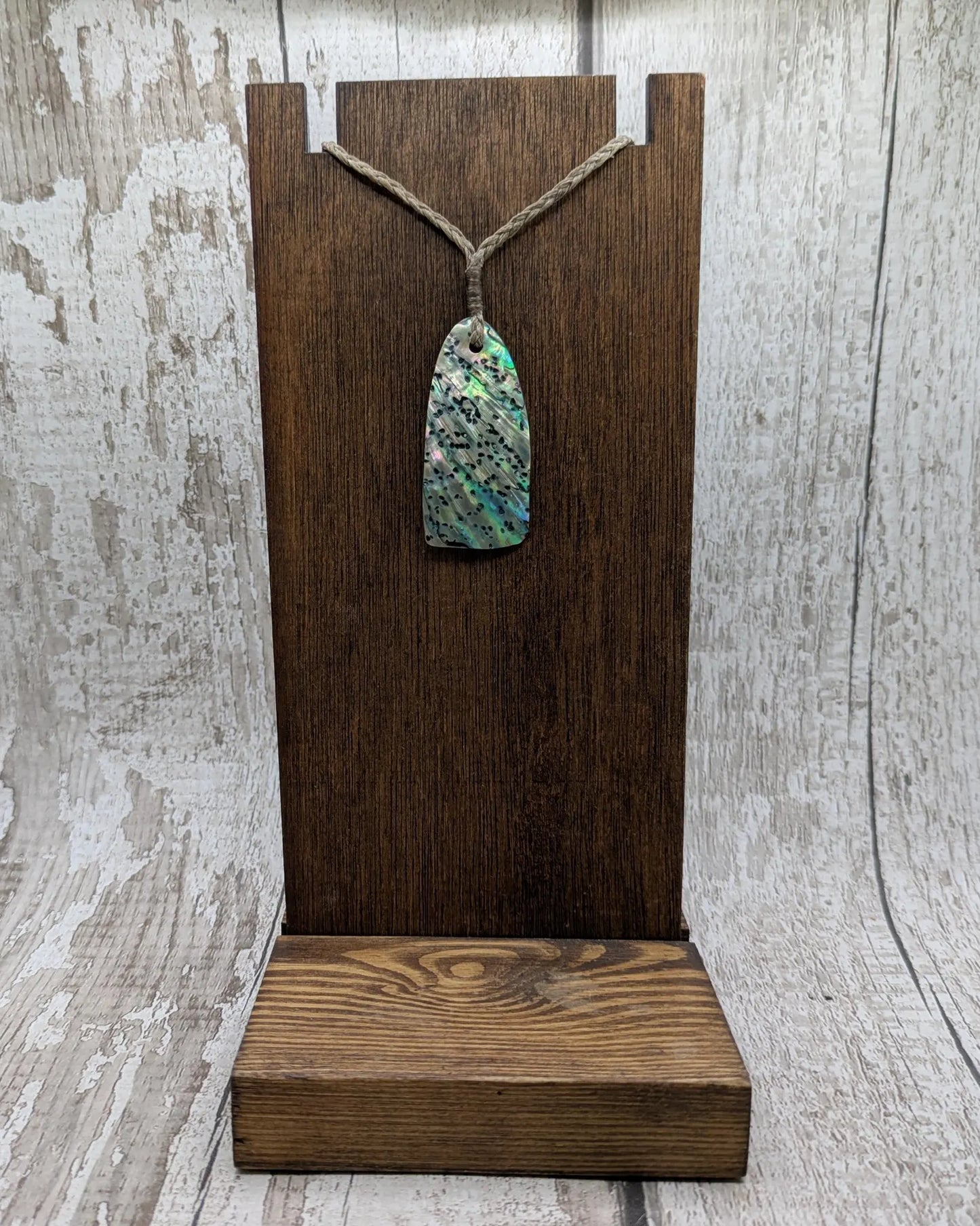 New Zealand Rainbow pāua shell pendant - iridescent abalone necklace, trapezoid shape, oceanic gift, hand crafted jewellery.