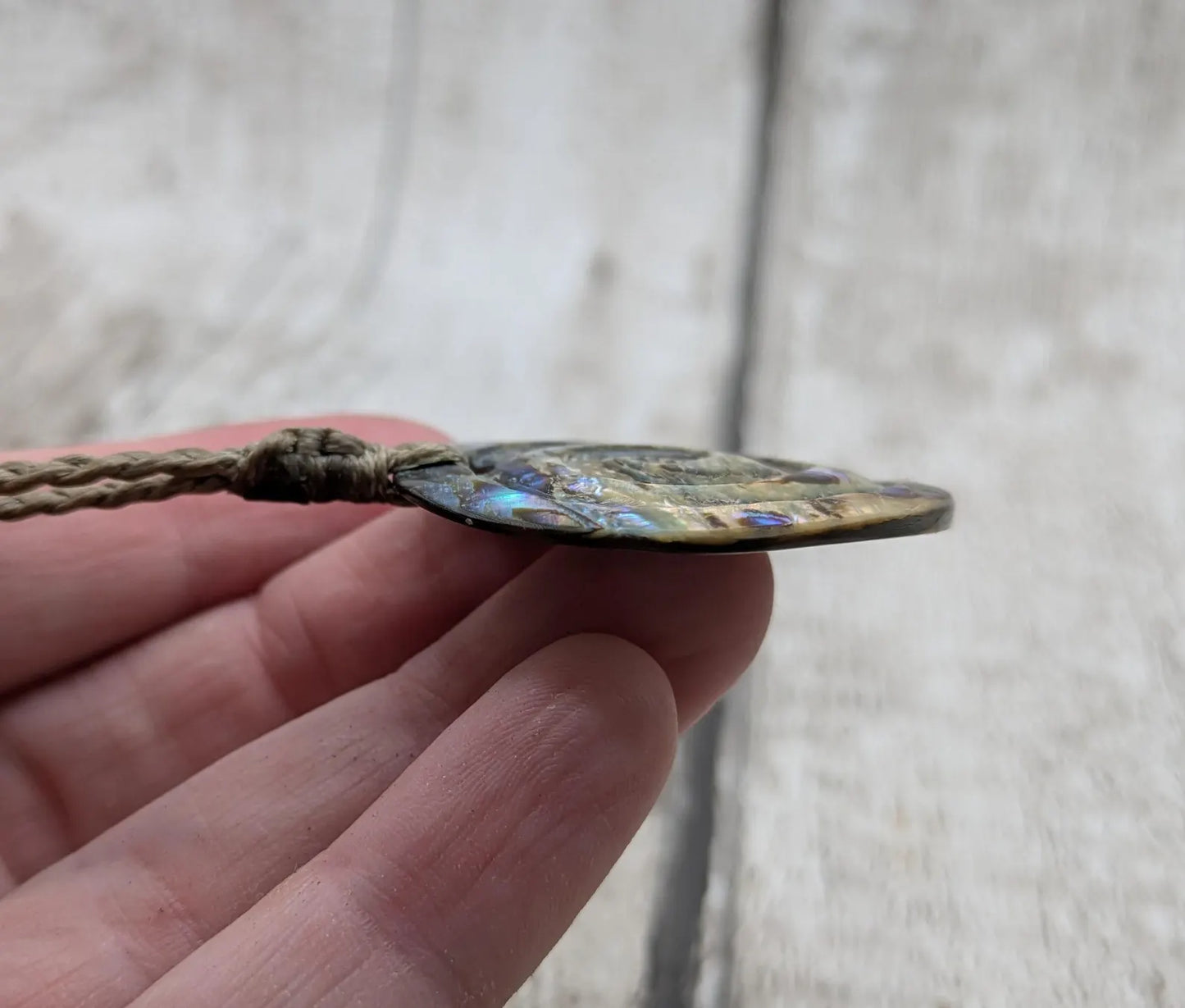 Pāua Shell Koru Spiral Pendant – Reclaimed New Zealand Abalone Shell Necklace | Upcycled Ocean Jewelry | One-Off Māori-Inspired Gift.