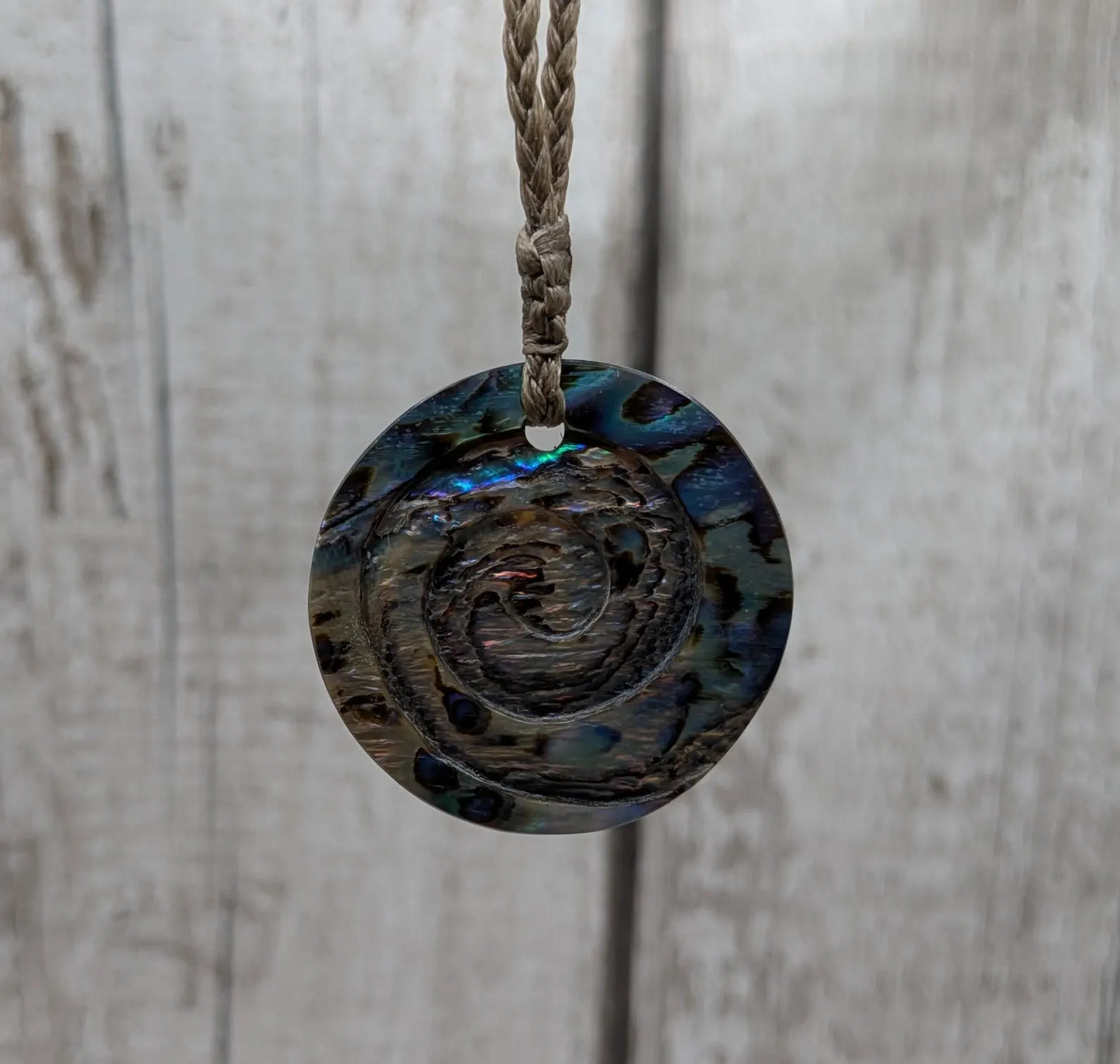Pāua Shell Koru Spiral Pendant – Reclaimed New Zealand Abalone Shell Necklace | Upcycled Ocean Jewelry | One-Off Māori-Inspired Gift.