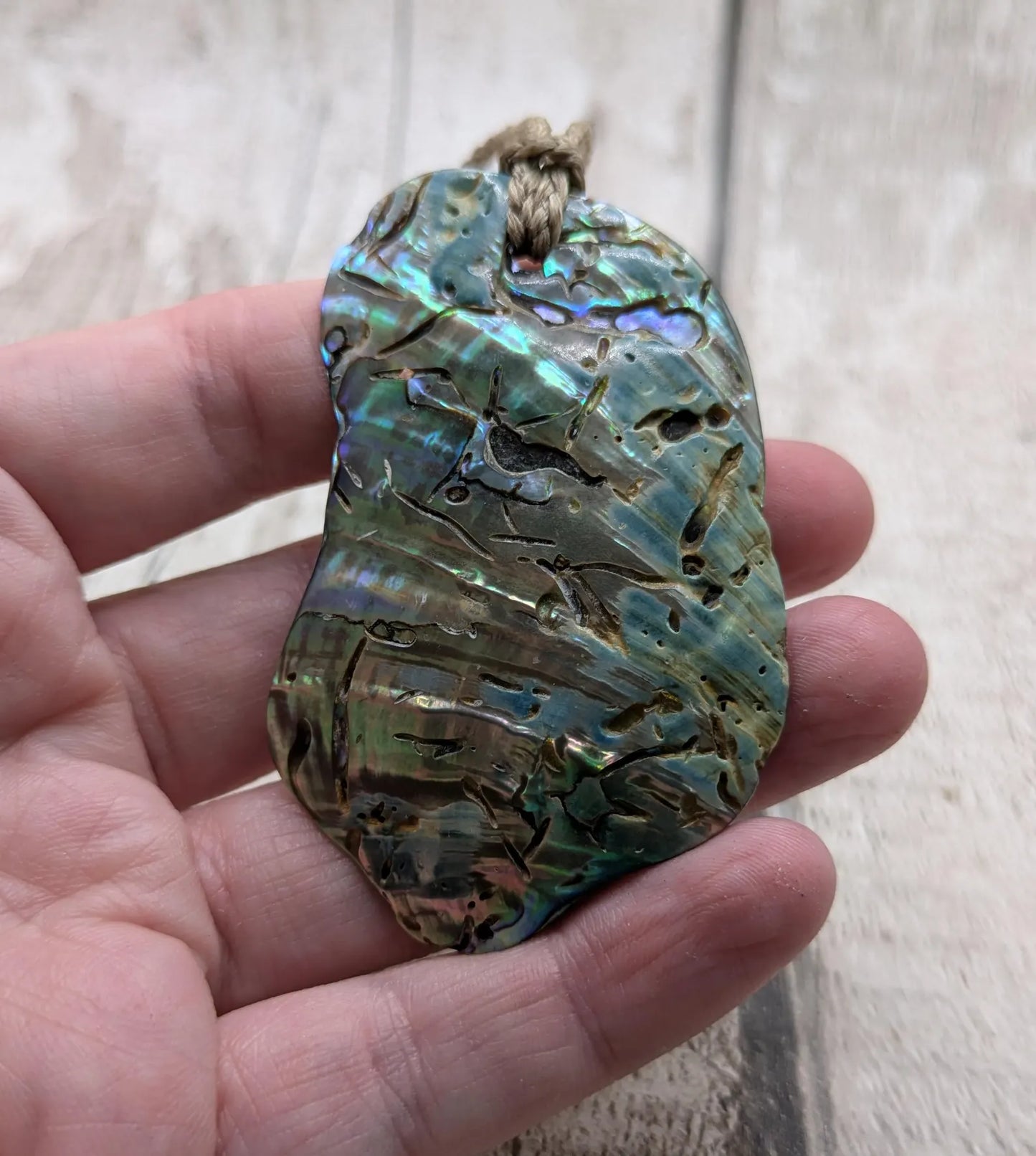 Large Freeform NZ Pāua Shell Pendant – Iridescent Abalone Statement Necklace, Natural statement Beach Jewellery.