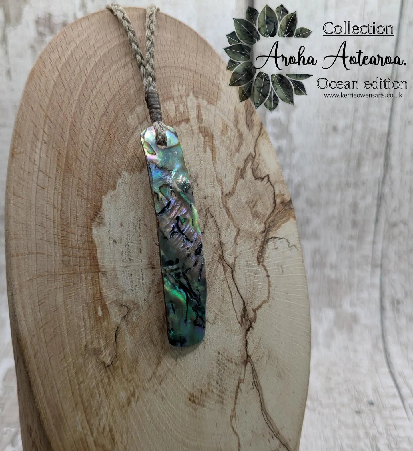 Rainbow NZ Pāua Shell Rectangular Pendant – Iridescent Abalone Statement Necklace with Natural Nacre, ocean style.