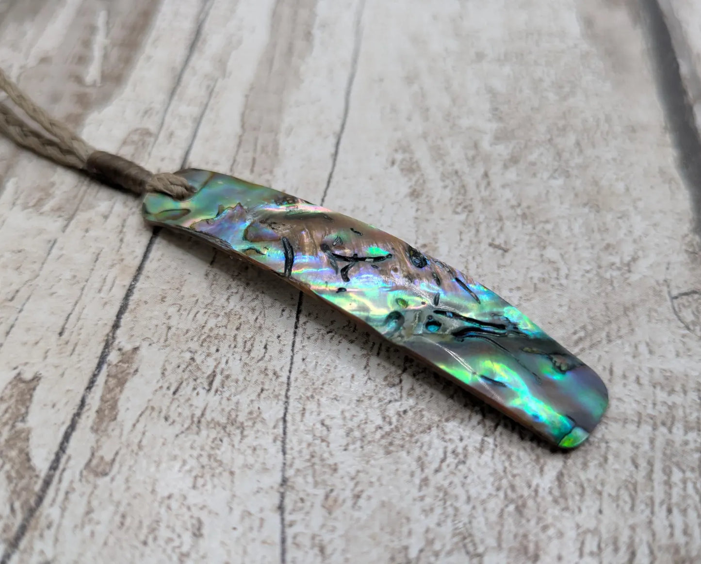 Rainbow NZ Pāua Shell Rectangular Pendant – Iridescent Abalone Statement Necklace with Natural Nacre, ocean style.