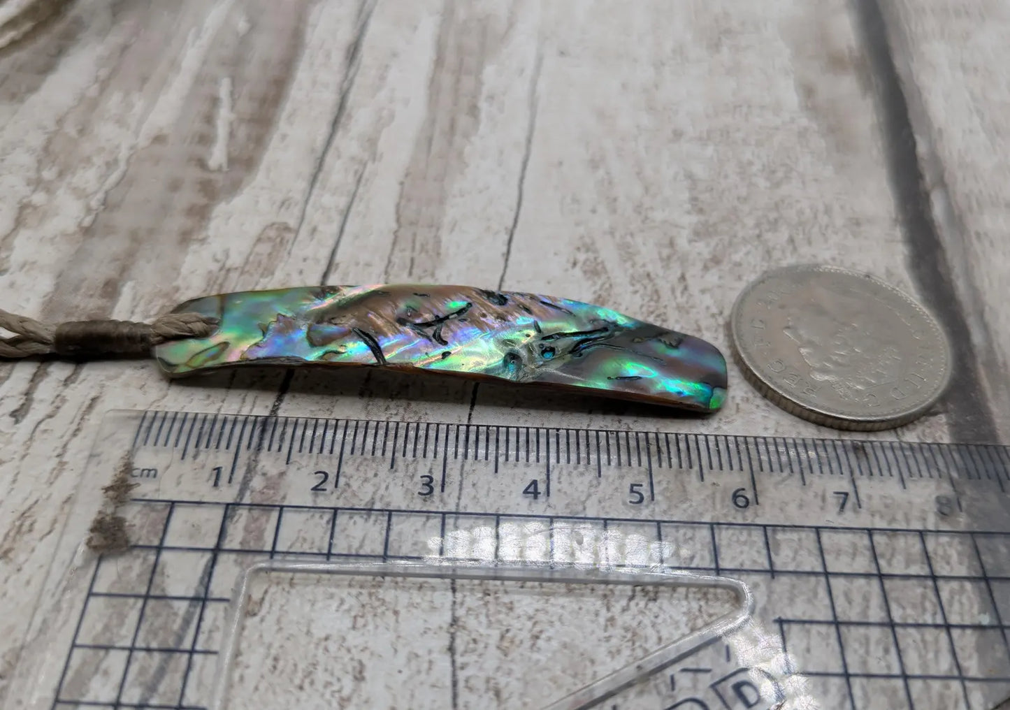 Rainbow NZ Pāua Shell Rectangular Pendant – Iridescent Abalone Statement Necklace with Natural Nacre, ocean style.