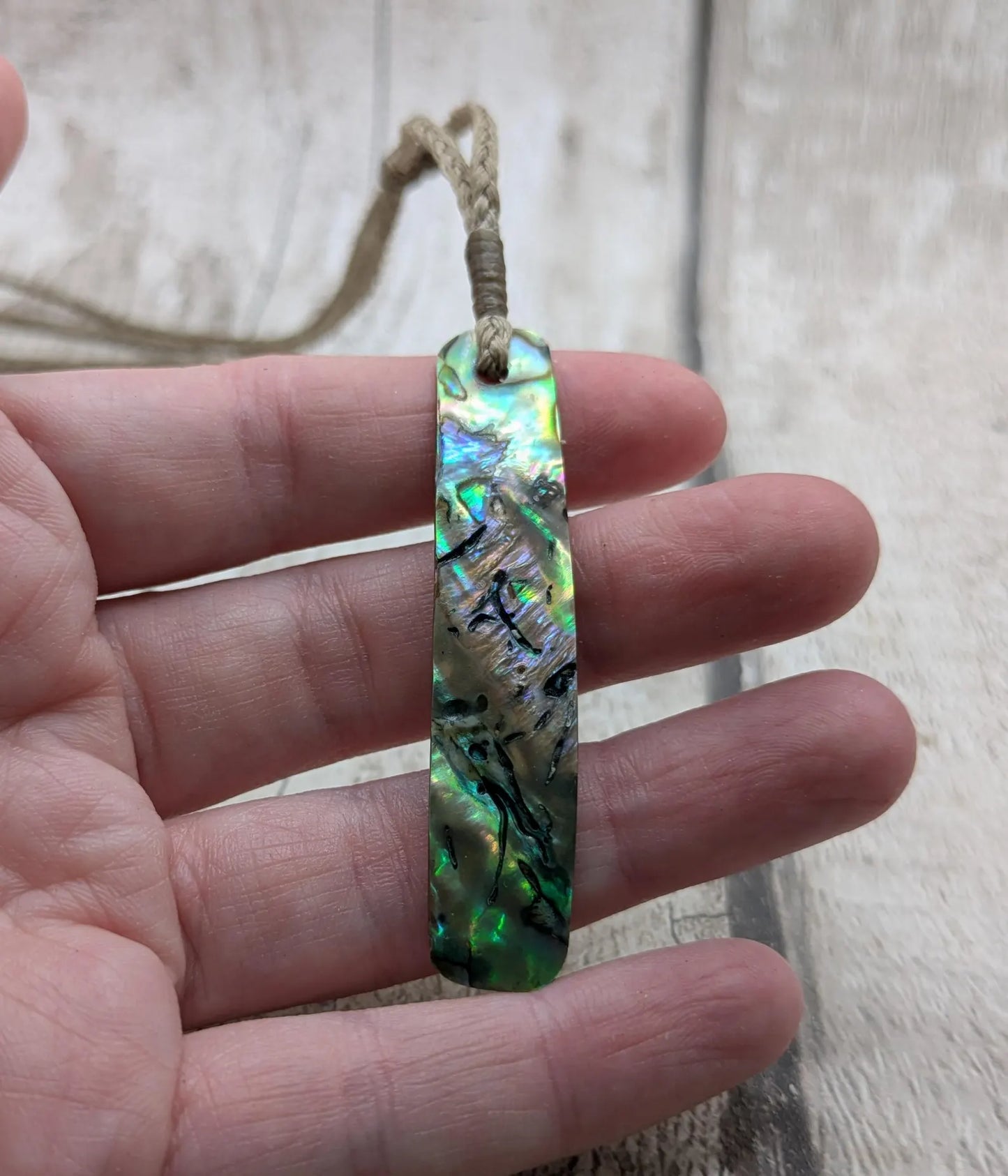 Rainbow NZ Pāua Shell Rectangular Pendant – Iridescent Abalone Statement Necklace with Natural Nacre, ocean style.