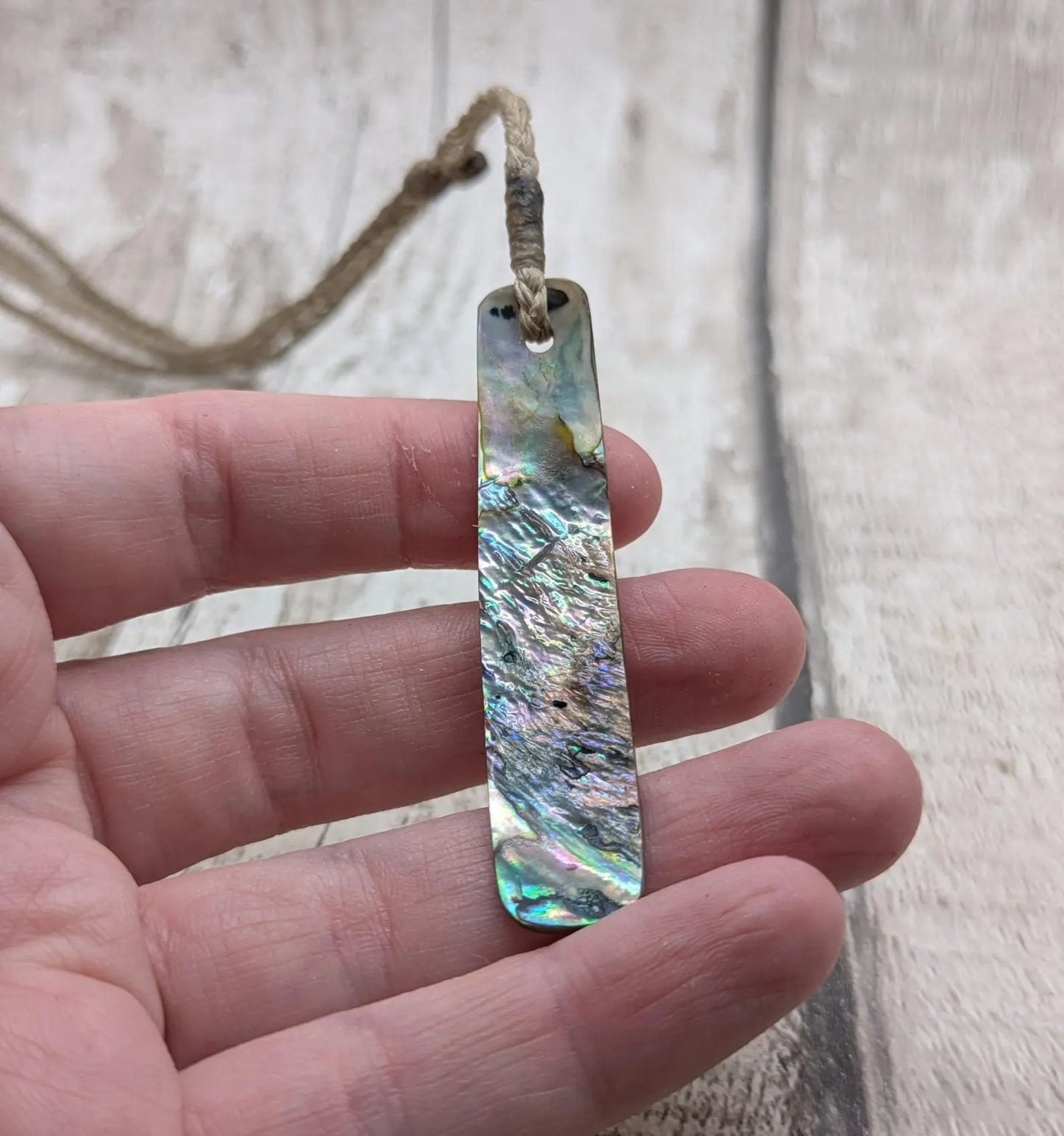 Rainbow NZ Pāua Shell Rectangular Pendant – Iridescent Abalone Statement Necklace with Natural Nacre, ocean style.