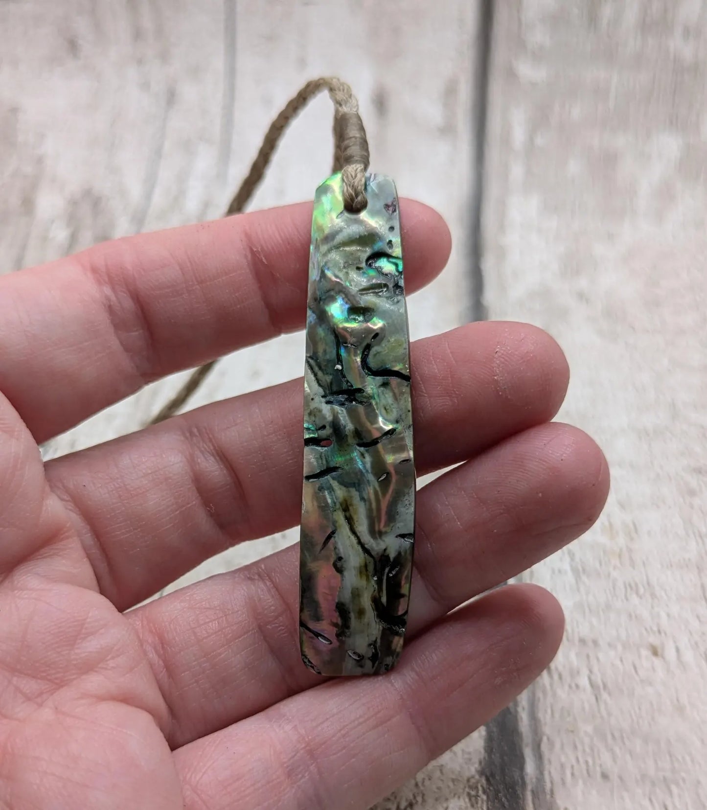 Rainbow NZ Pāua Shell Rectangular Pendant – Iridescent Abalone Statement Necklace with Natural Nacre, ocean themed.
