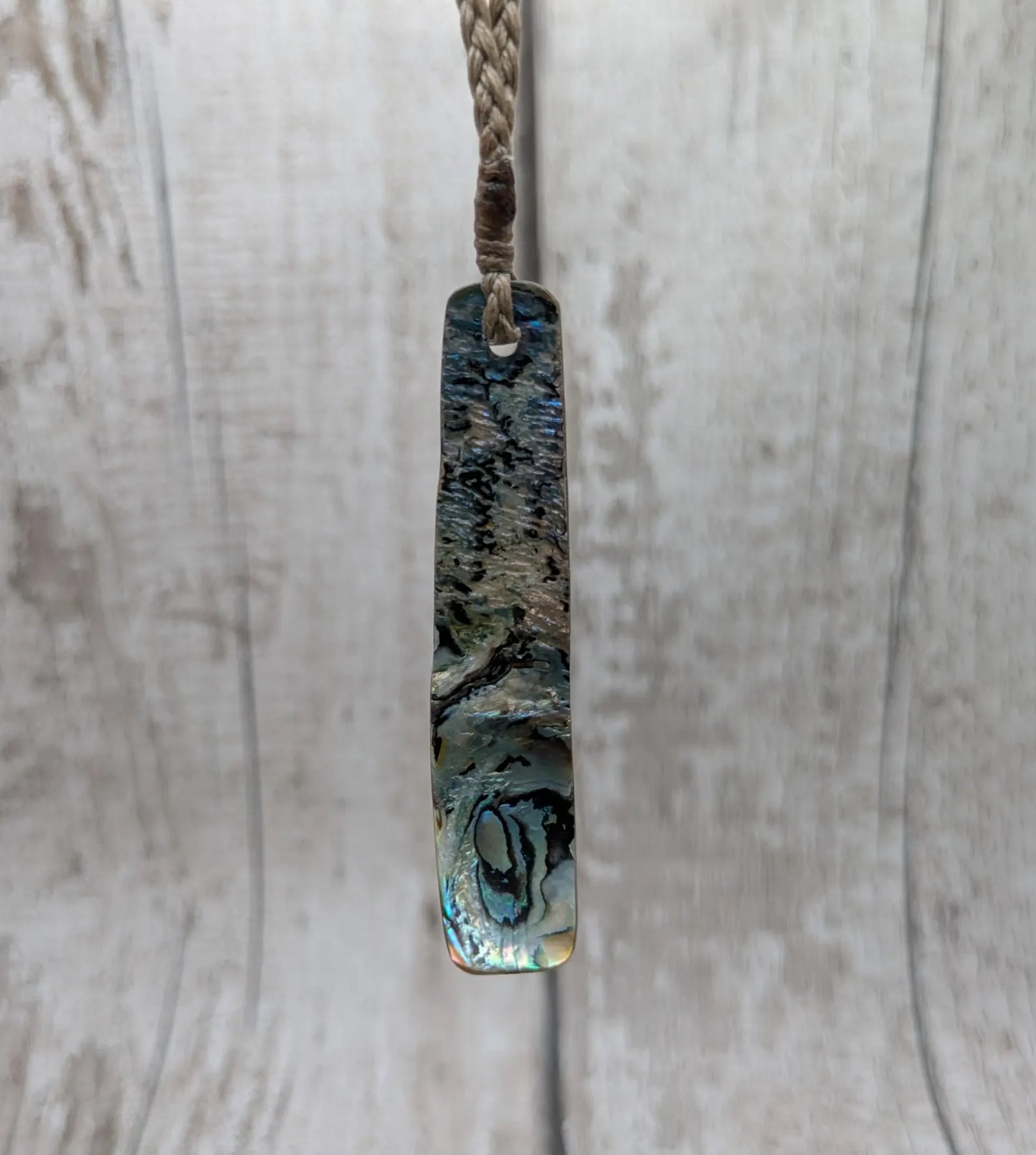 Rainbow NZ Pāua Shell Rectangular Pendant – Iridescent Abalone Statement Necklace with Natural Nacre, ocean themed.
