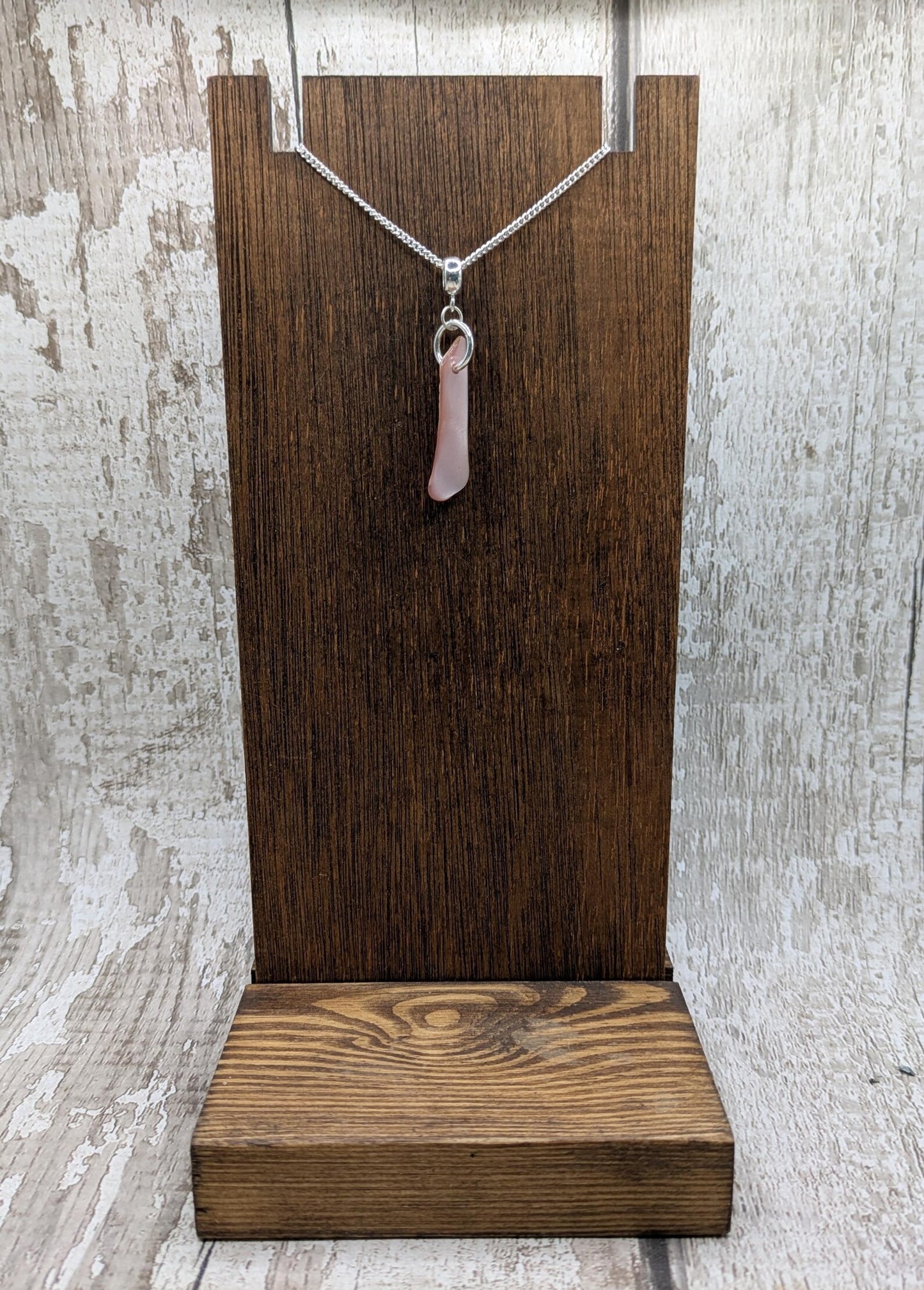 Freeform Pink Mussel Shell Pendant – Natural New Zealand Shell on 925 Sterling Silver Bail & 18” Curb Chain – Adjustable Necklace.
