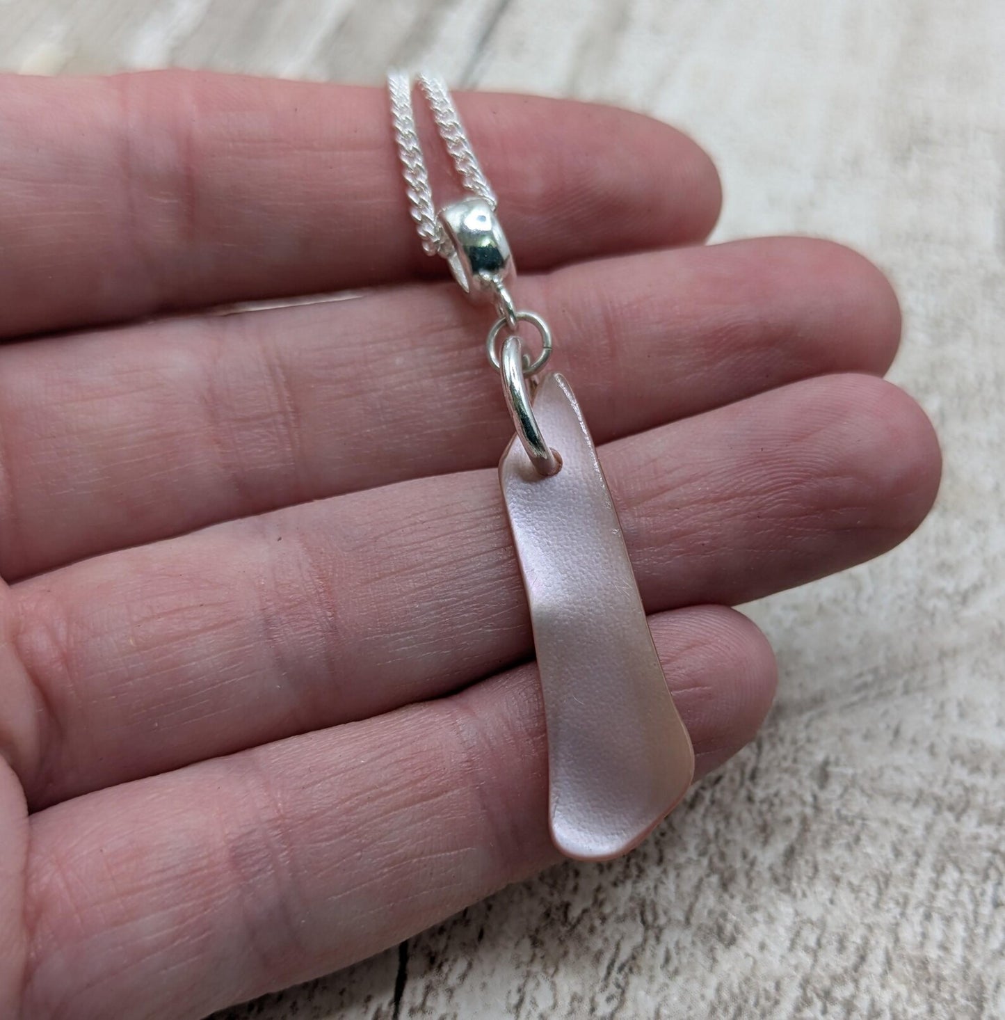 Freeform Pink Mussel Shell Pendant – Natural New Zealand Shell on 925 Sterling Silver Bail & 18” Curb Chain – Adjustable Necklace.