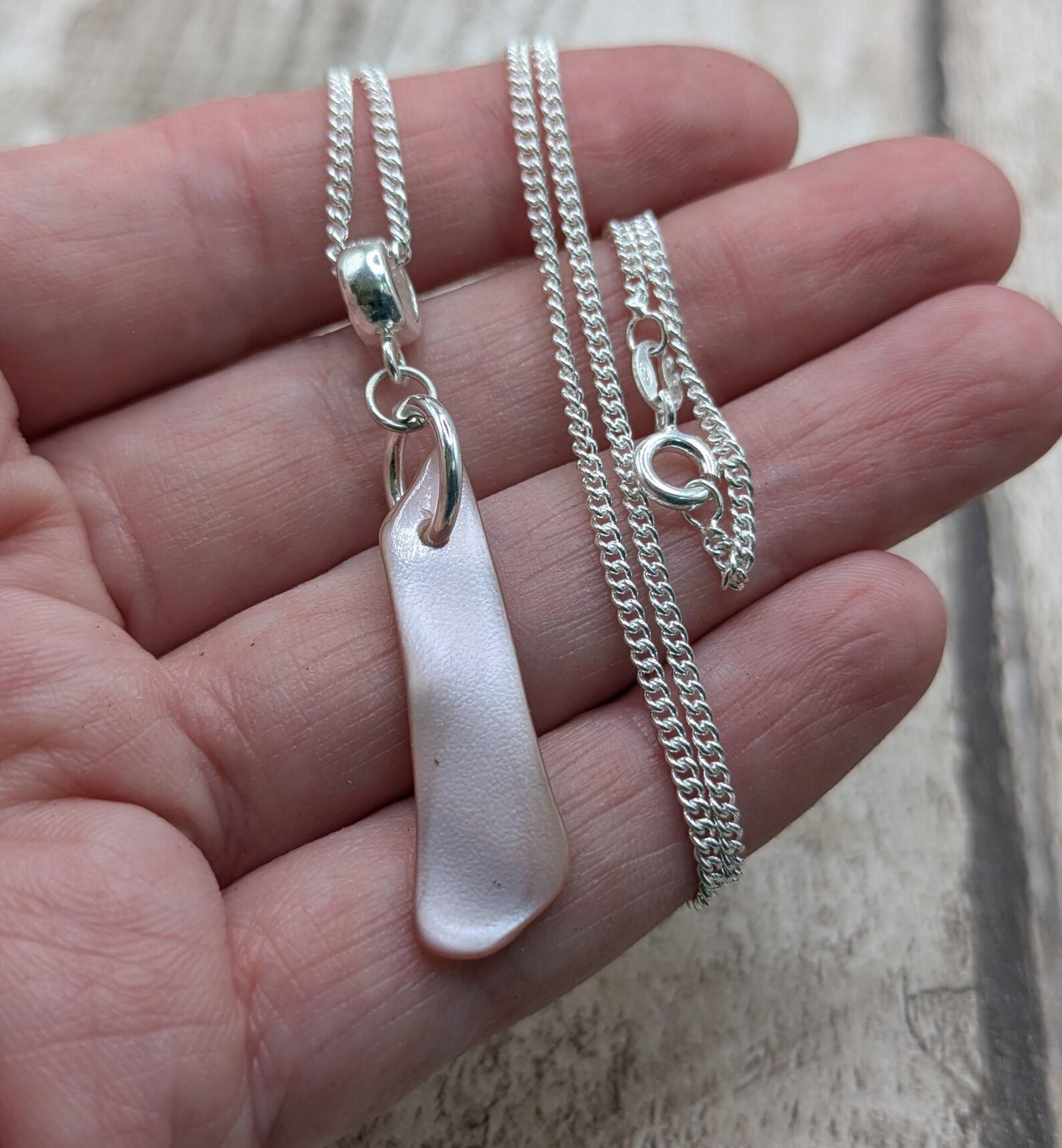 Freeform Pink Mussel Shell Pendant – Natural New Zealand Shell on 925 Sterling Silver Bail & 18” Curb Chain – Adjustable Necklace.