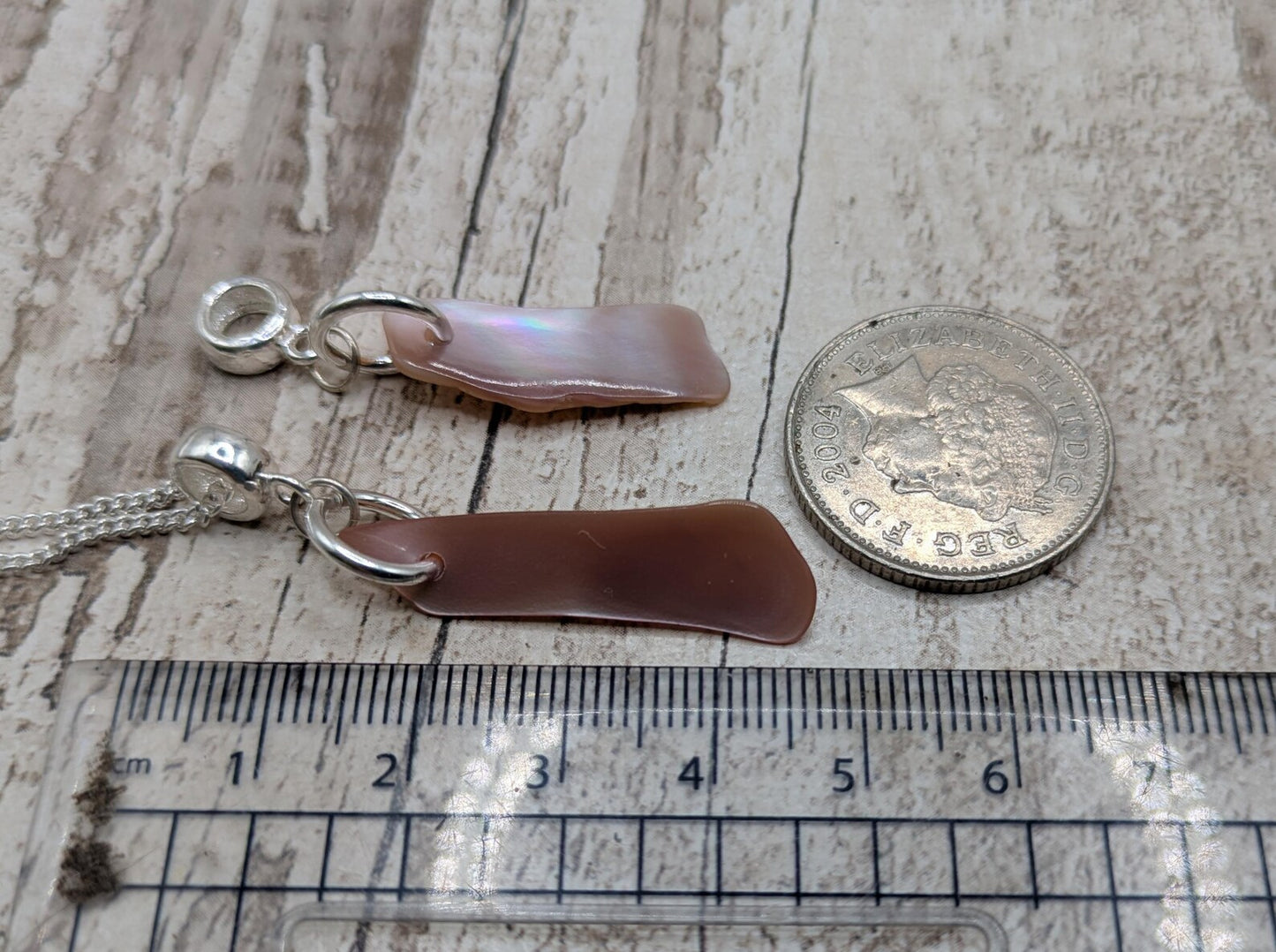 Freeform Pink Mussel Shell Pendant – Natural New Zealand Shell on 925 Sterling Silver Bail & 18” Curb Chain – Adjustable Necklace.