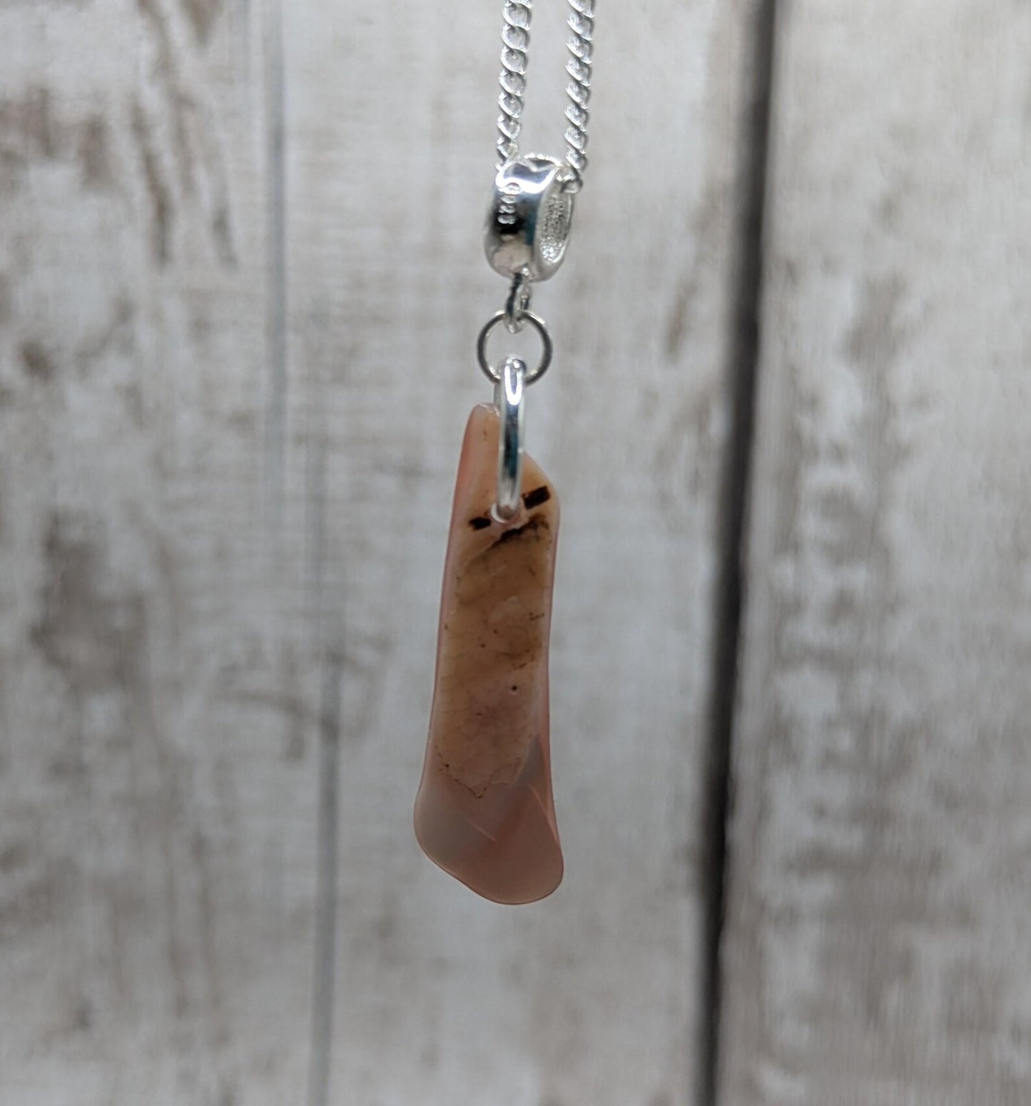 Freeform Pink Mussel Shell Pendant – Natural New Zealand Shell on 925 Sterling Silver Bail & 18” Curb Chain – Adjustable Necklace.