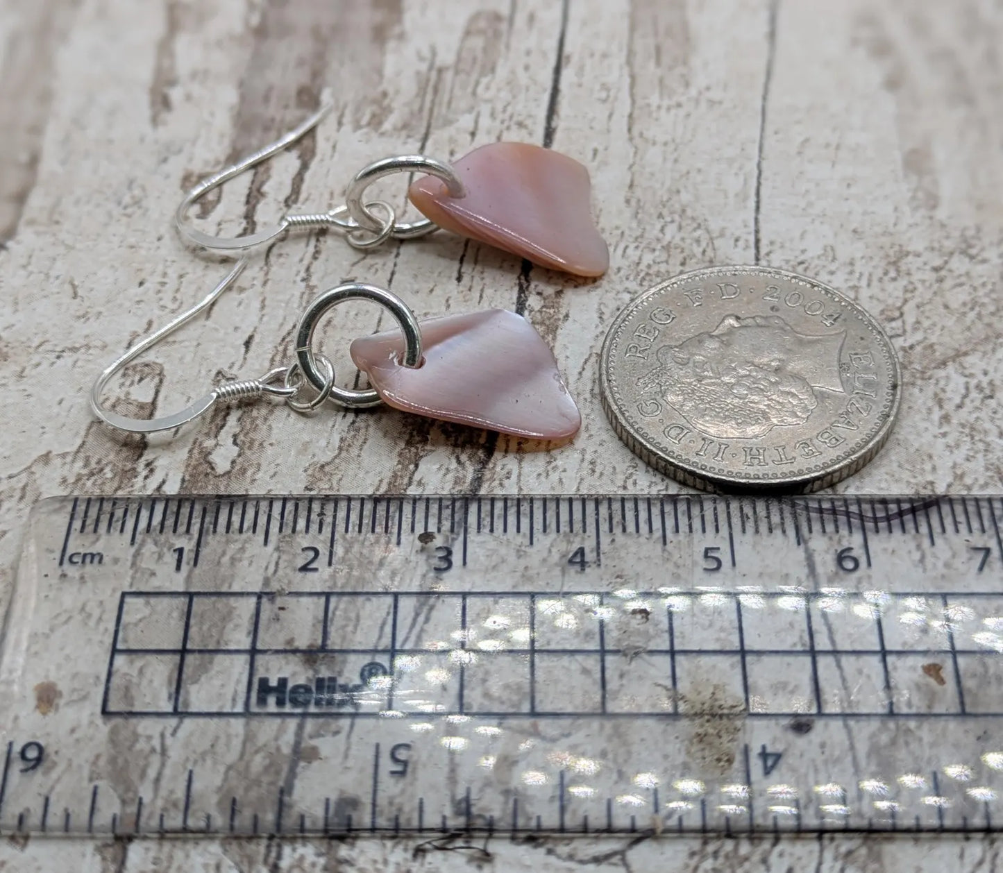 Pink Mussel Shell Earrings – New Zealand Free-Form Iridescent Drops on Sterling Silver Fish Hooks | Everyday Ocean Elegance.