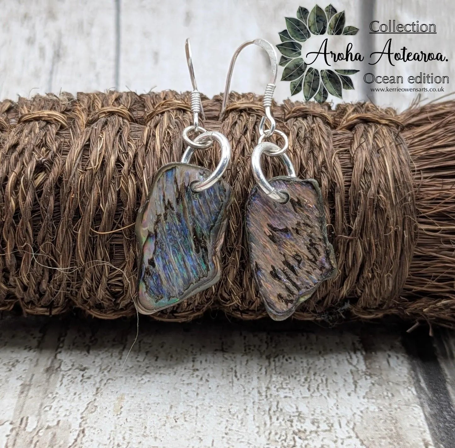 New Zealand Pāua Shell Earrings – Rainbow Abalone Free-Form Drops on Sterling Silver Hooks | Ocean Energy Jewellery.